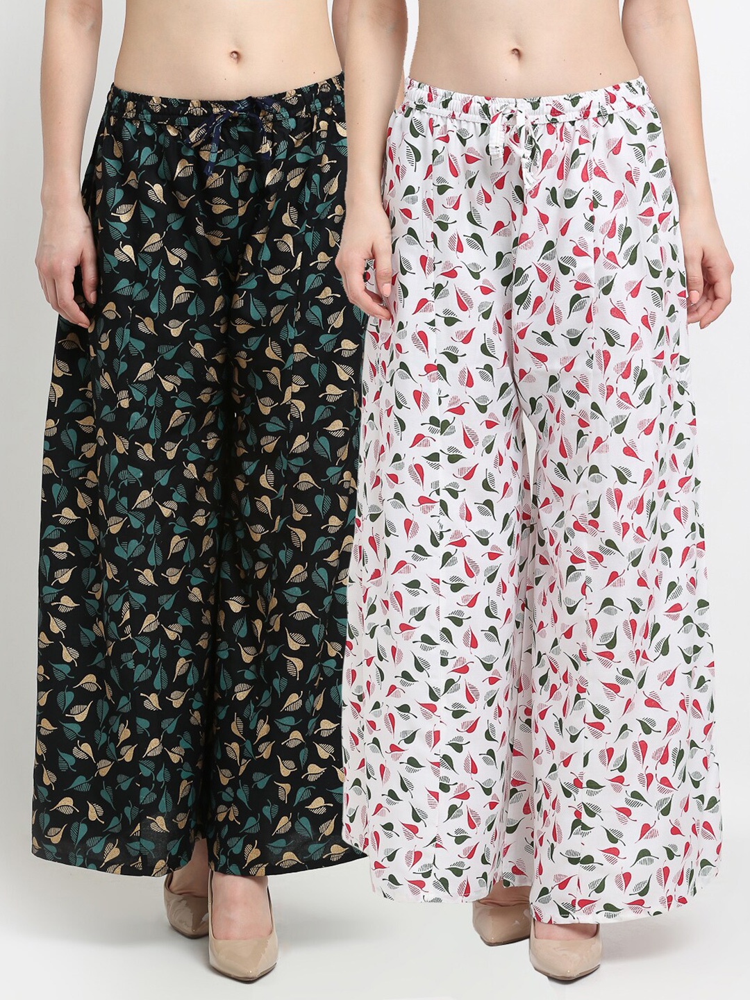 

GRACIT Women Pack Of 2 Black & White Leaves Printed Flared Palazzos