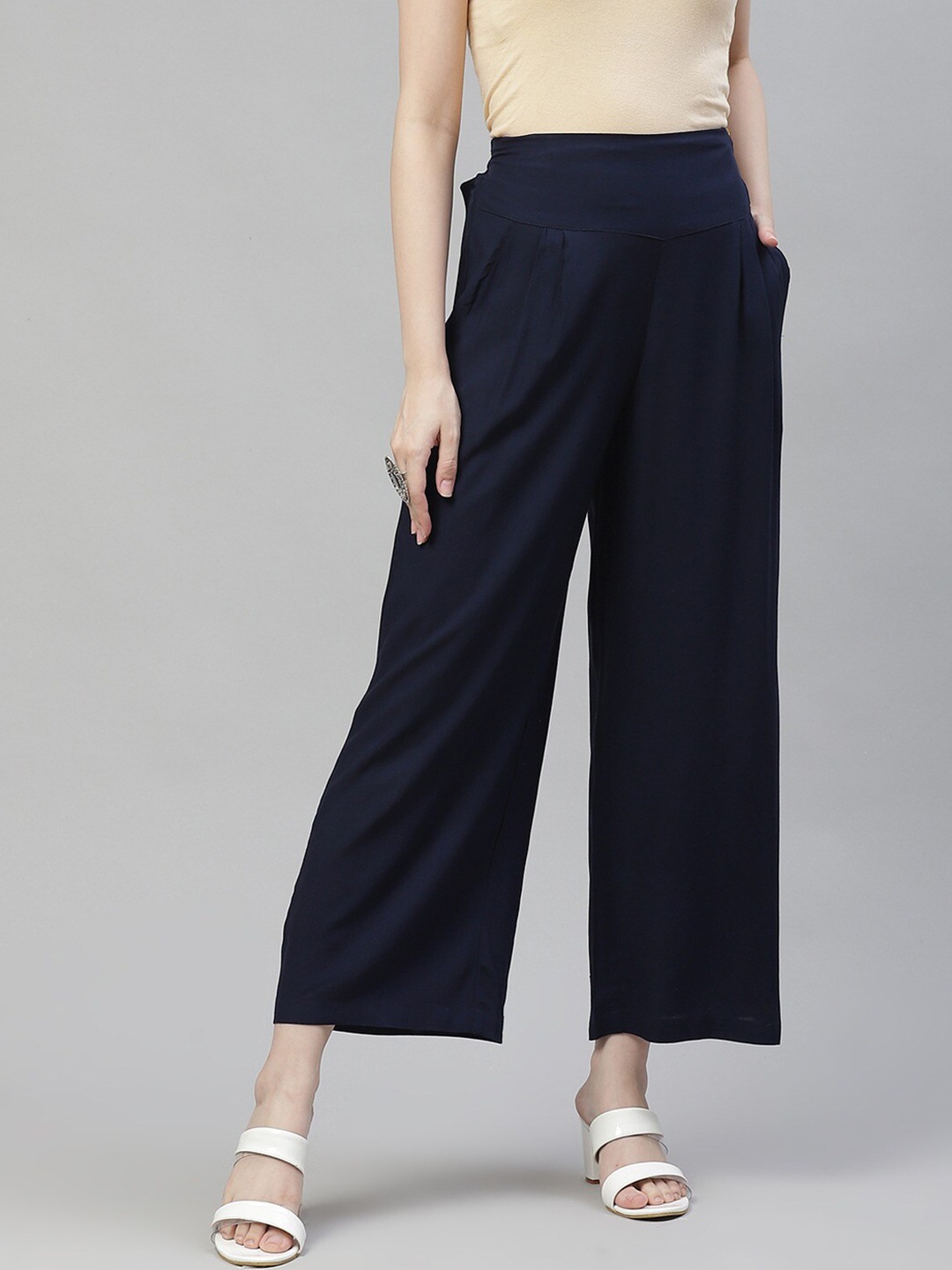 

Cottinfab Women Navy Blue Ethnic Palazzos