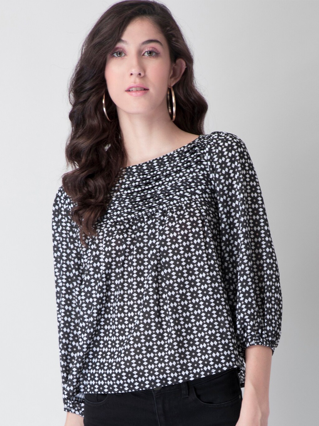 

FabAlley Women Black Geometric Blouson Top