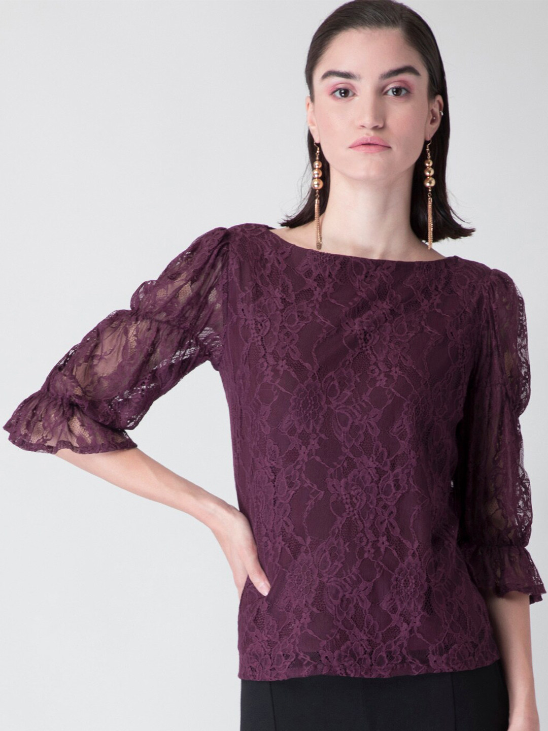 

FabAlley Purple Lace Regular Top
