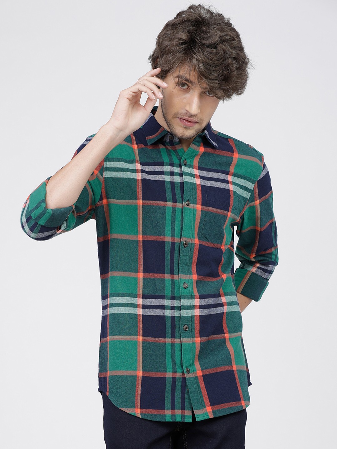 

HIGHLANDER Men Green Slim Fit Tartan Checks Opaque Checked Casual Shirt