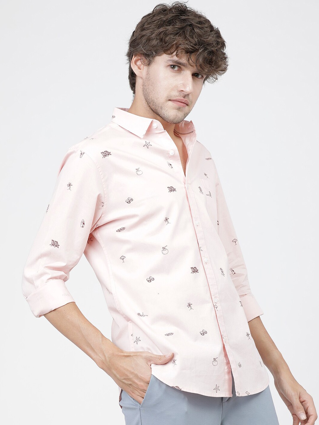 

HIGHLANDER Men Pink Slim Fit Opaque Printed Casual Shirt