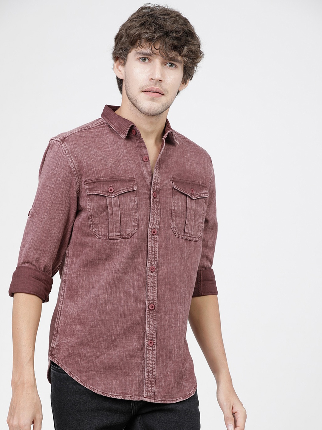 

HIGHLANDER Men Maroon Slim Fit Opaque Casual Shirt