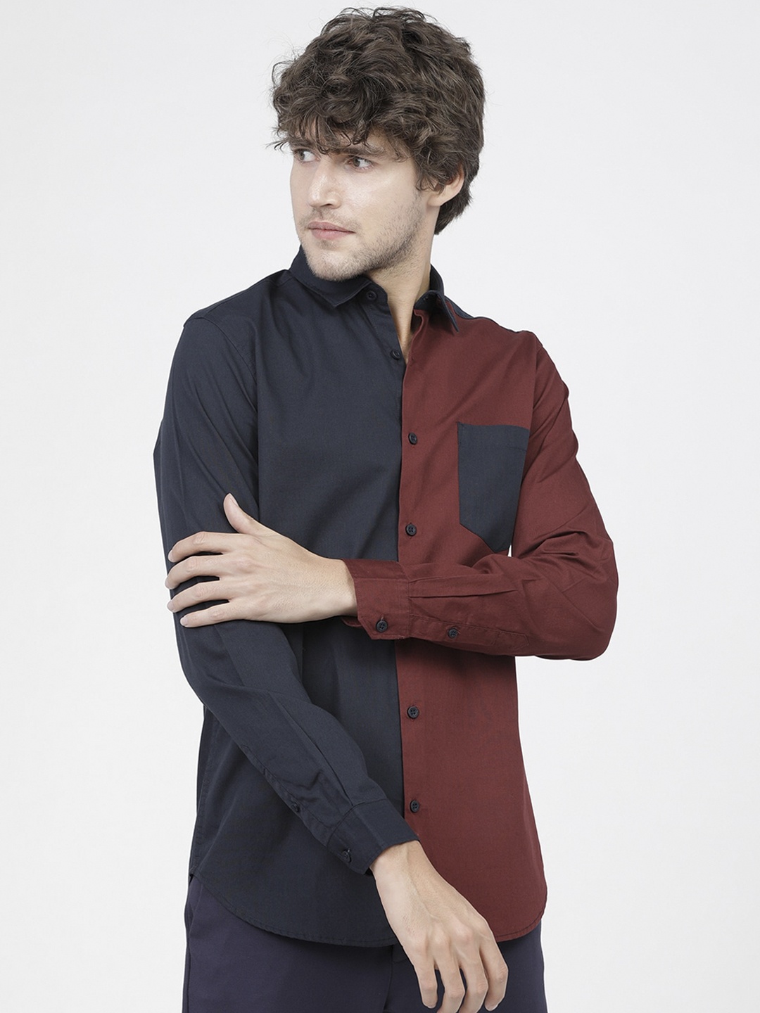 

HIGHLANDER Men Navy Blue Slim Fit Opaque Casual Cotton Shirt
