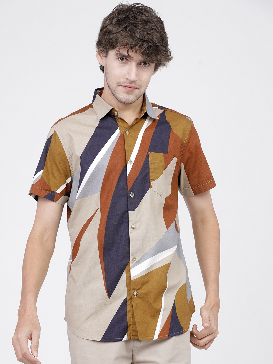 

HIGHLANDER Men Beige Slim Fit Opaque Printed Casual Shirt