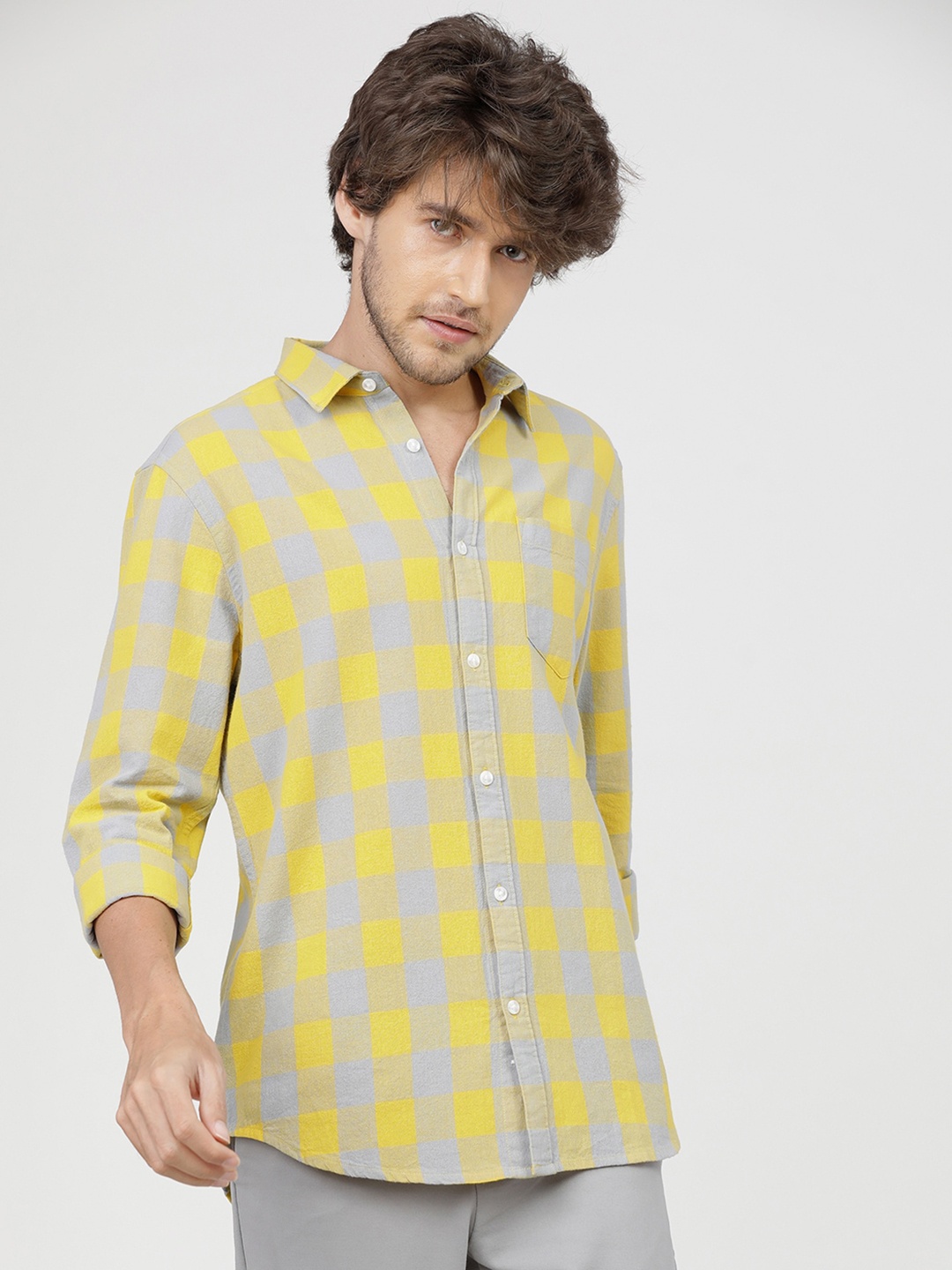 

HIGHLANDER Men Yellow Slim Fit Buffalo Checks Opaque Checked Casual Shirt