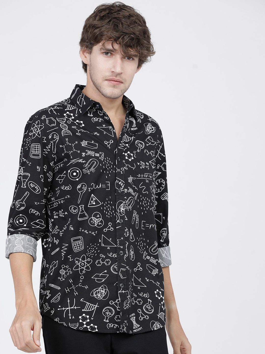 

HIGHLANDER Men Black Slim Fit Opaque Printed Casual Shirt