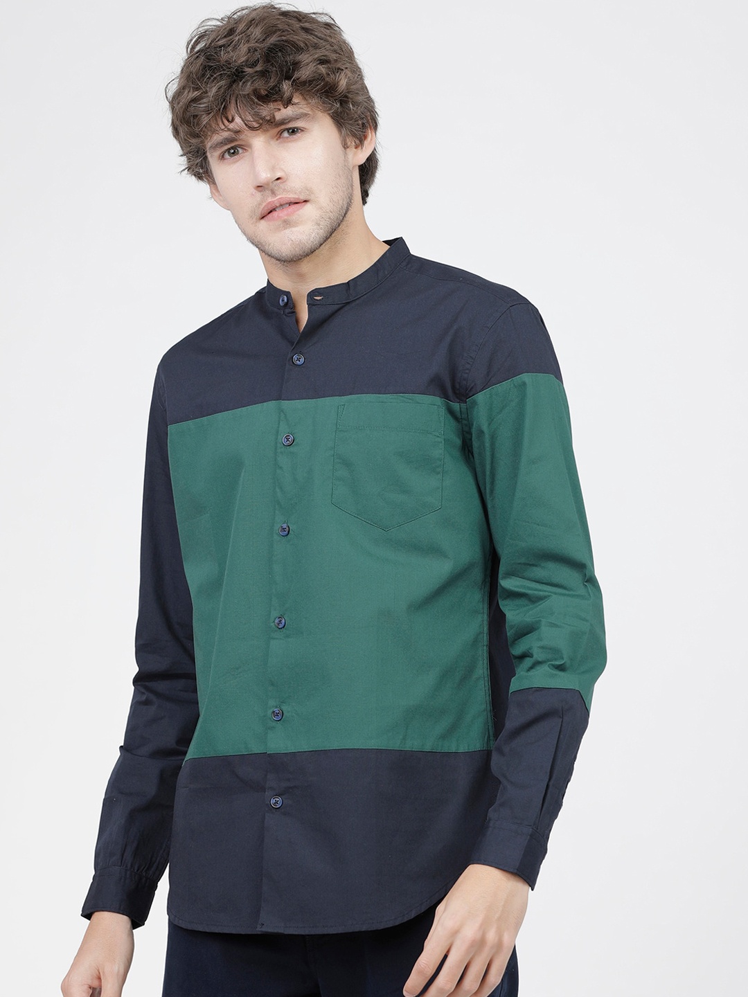 

HIGHLANDER Men Navy Blue Slim Fit Opaque Colourblocked Casual Shirt