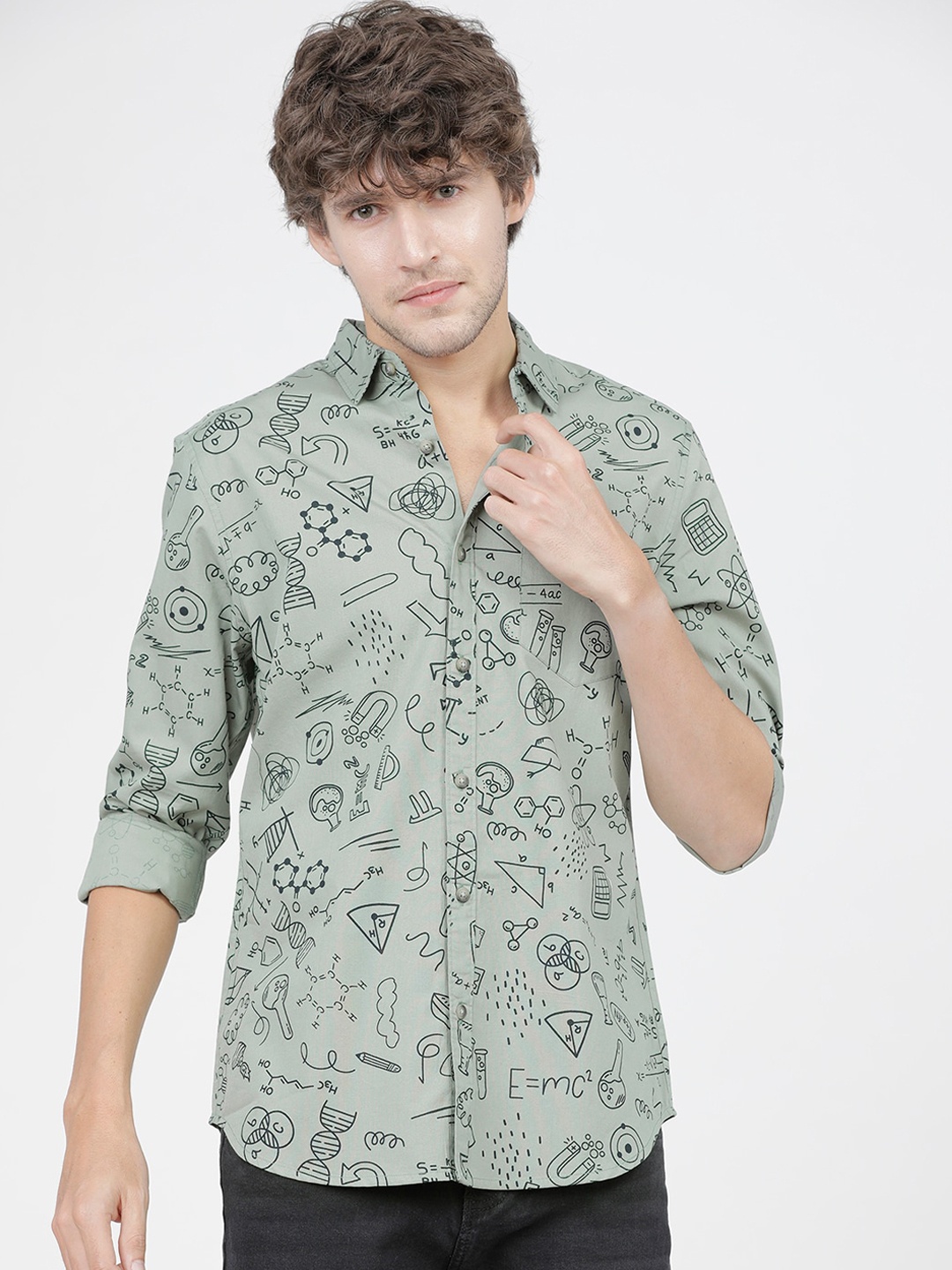 

HIGHLANDER Men Green Slim Fit Opaque Printed Casual Shirt