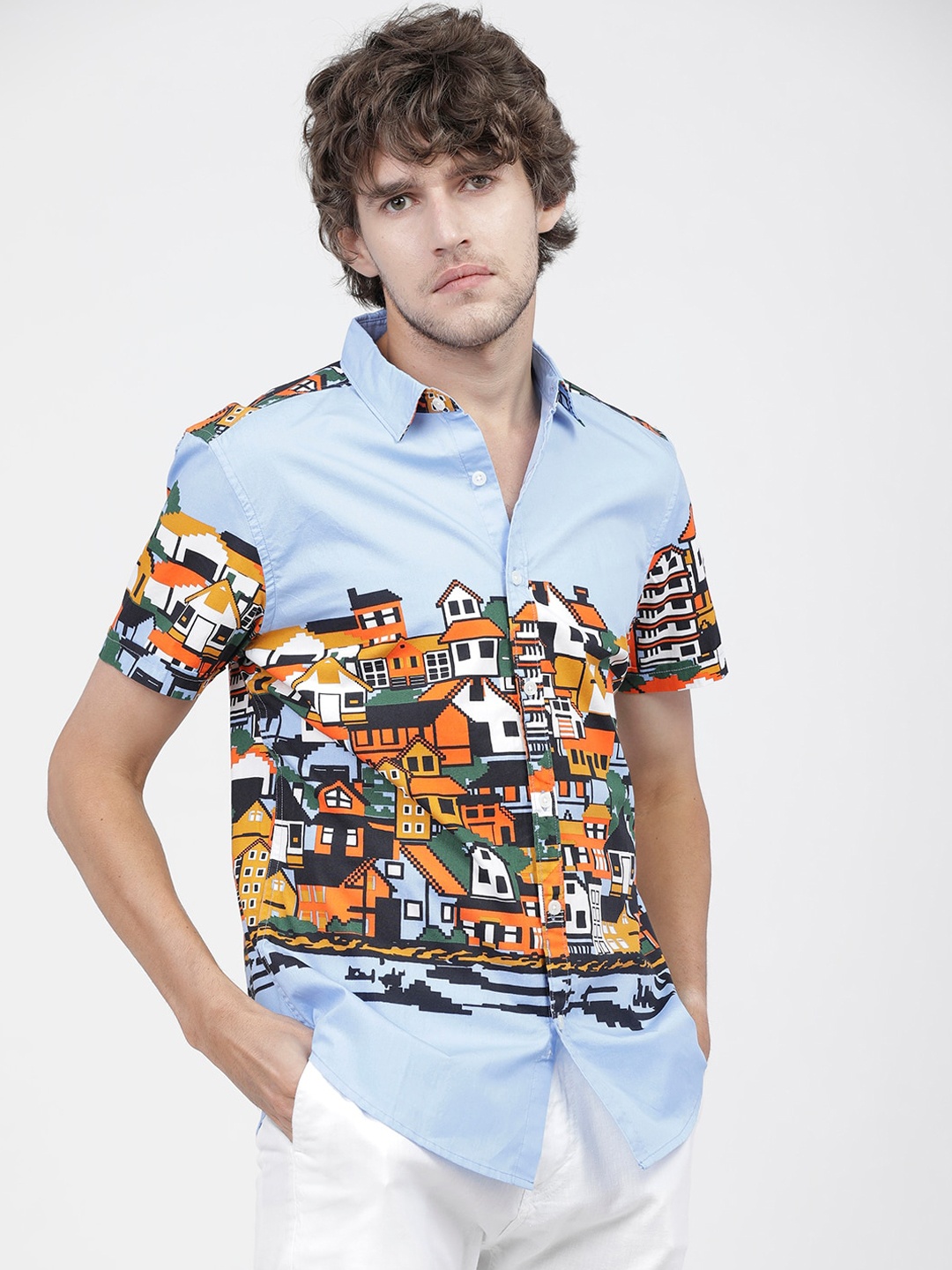 

HIGHLANDER Men Blue Slim Fit Opaque Printed Casual Shirt