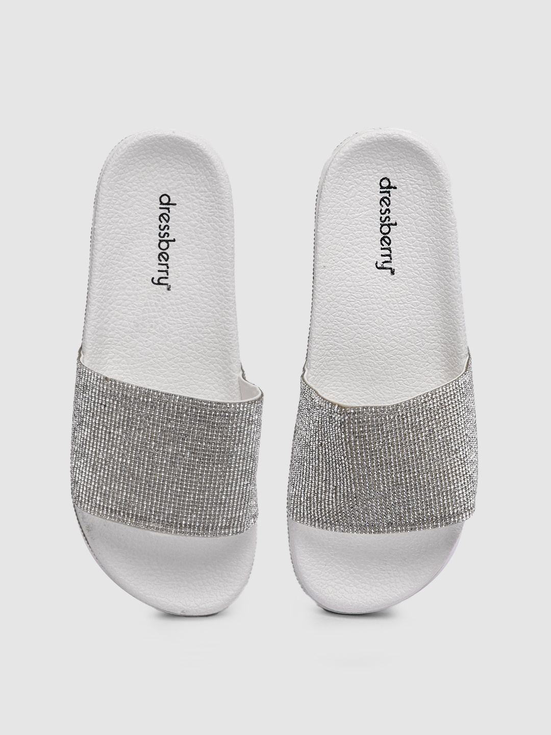 

DressBerry Women Silver-Toned Embellished Sliders
