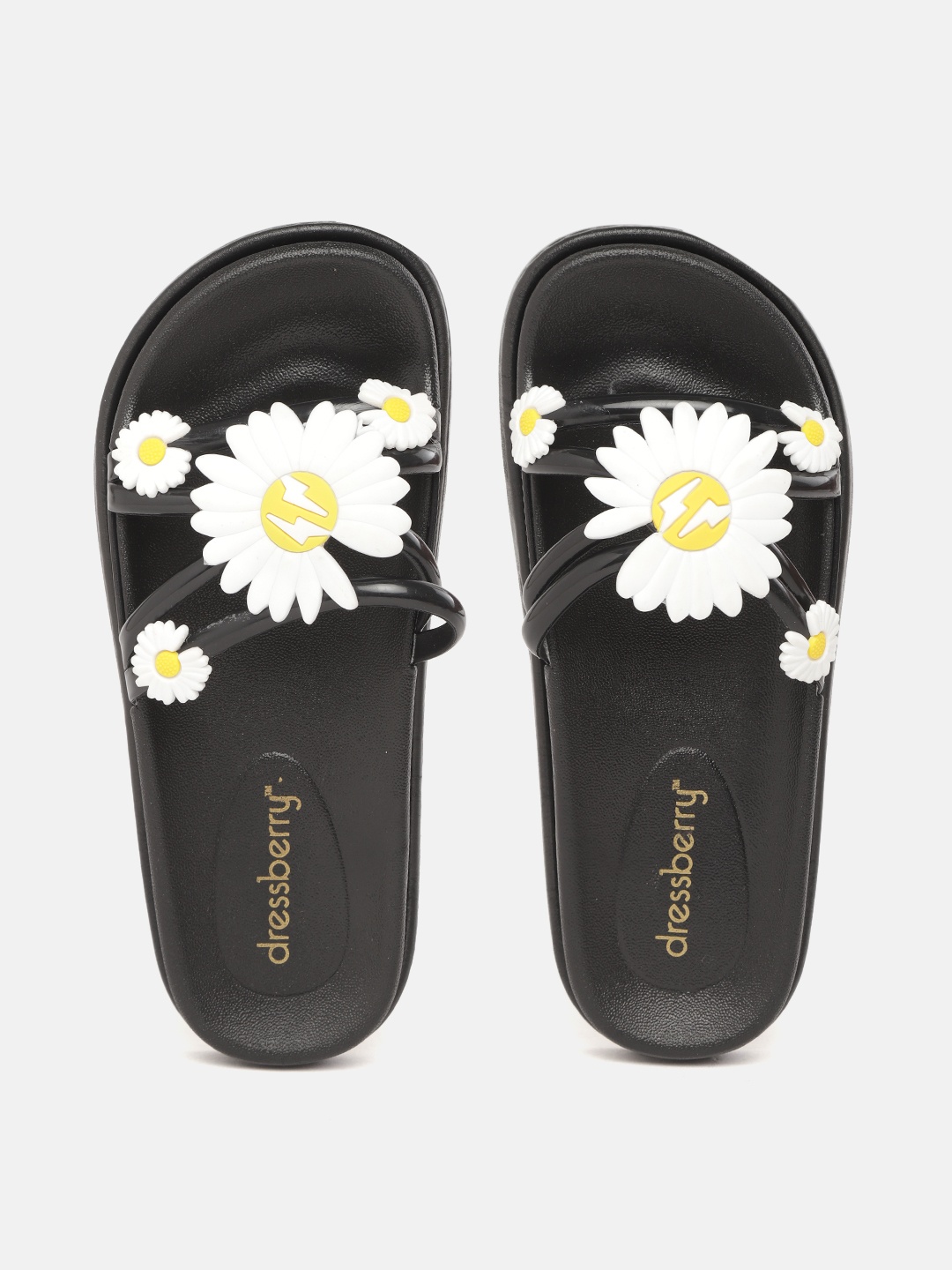 

DressBerry Women Black & White Floral Applique Slip-Ons