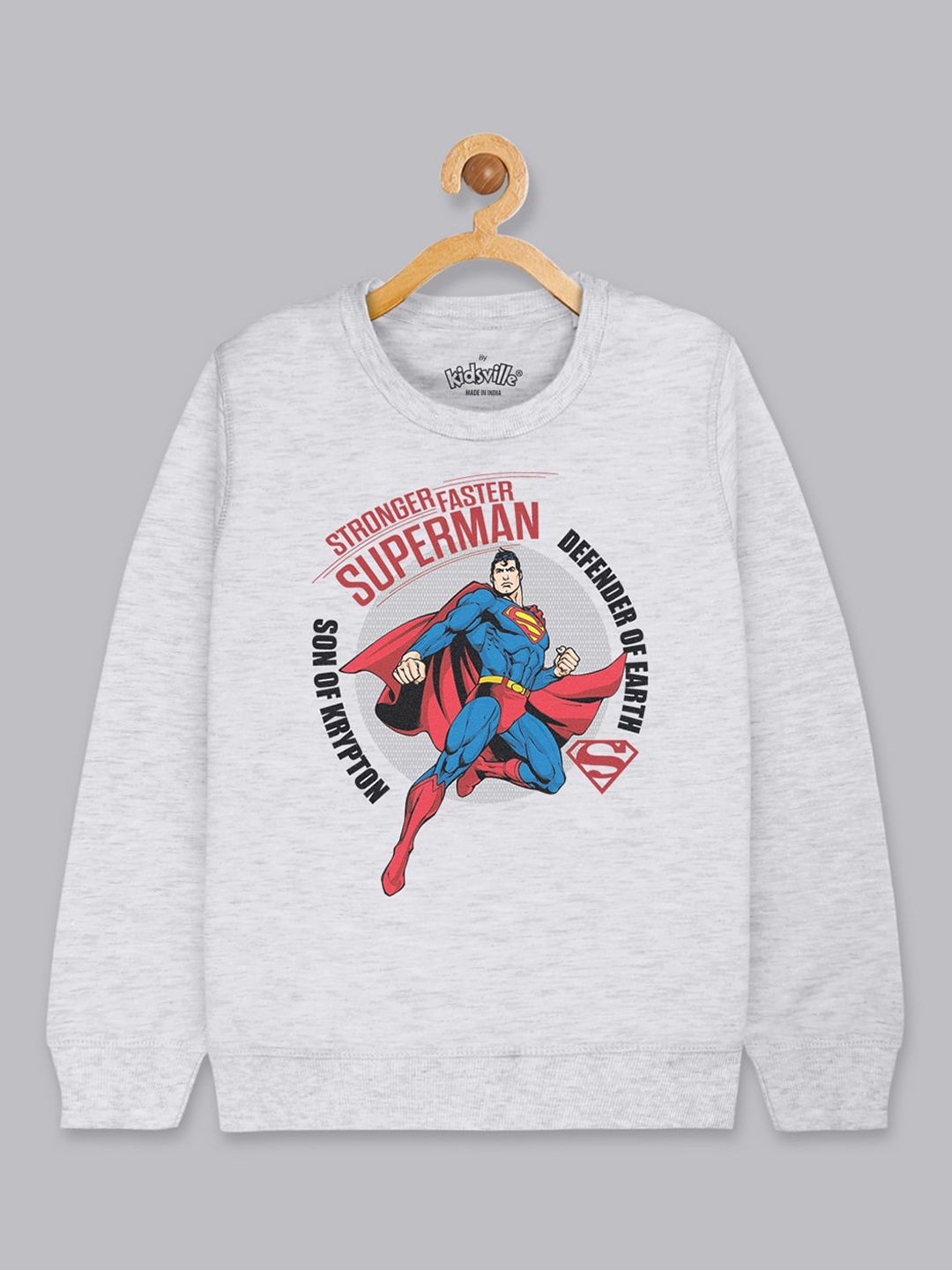 

Kids Ville Boys Grey Melange Superman Printed Sweatshirt