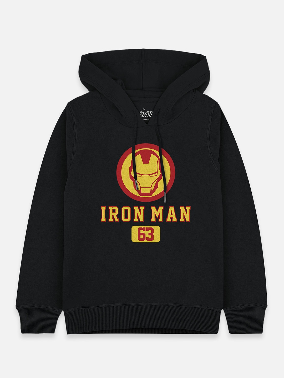 

Kids Ville Boys Black & Yellow Iron Man Printed Hooded Sweatshirt
