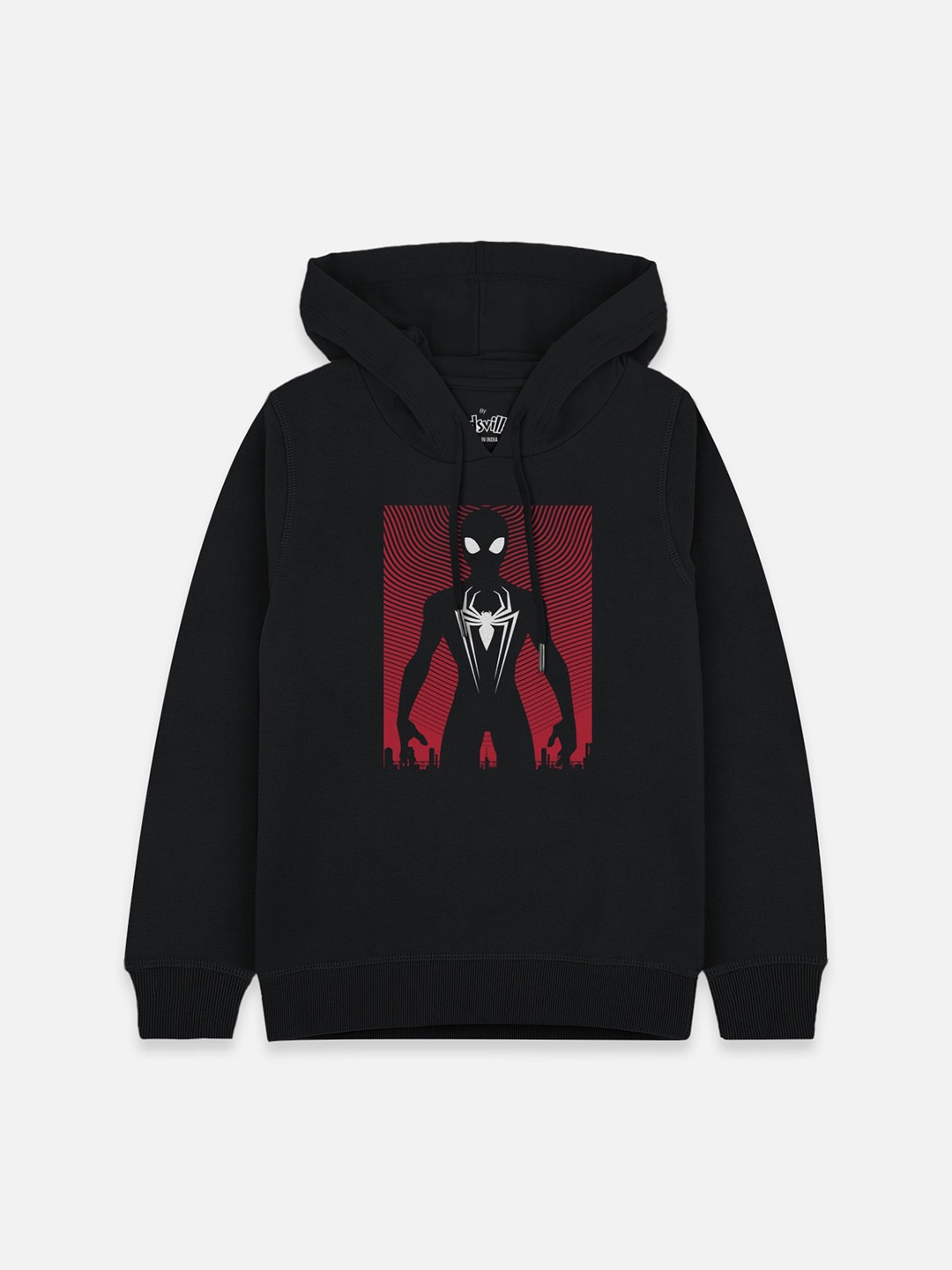 

Kids Ville Boys Black Spiderman Printed Hooded Sweatshirt