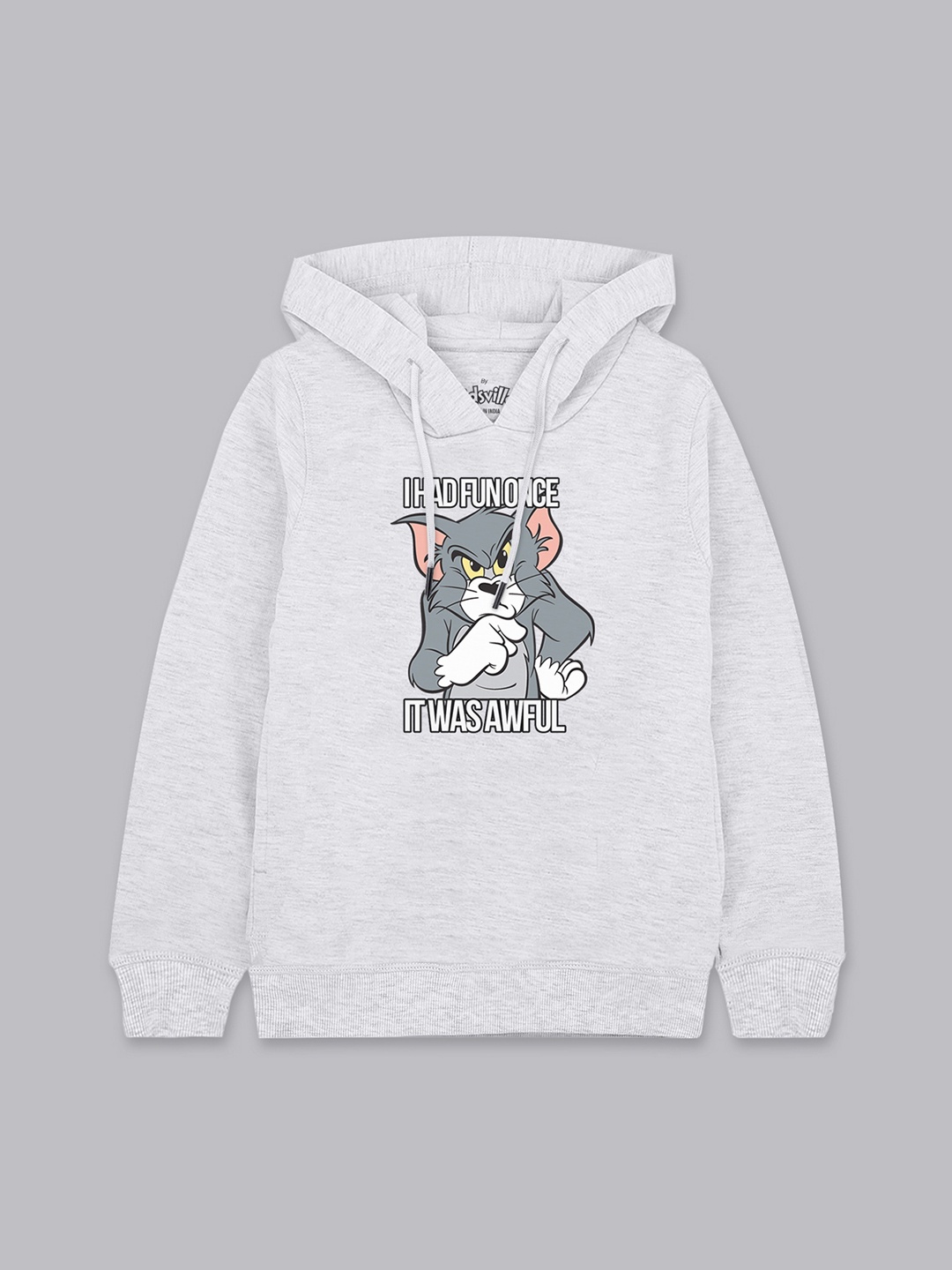 

Kids Ville Tom & Jerry Boys Grey & White Printed Hooded Sweatshirt