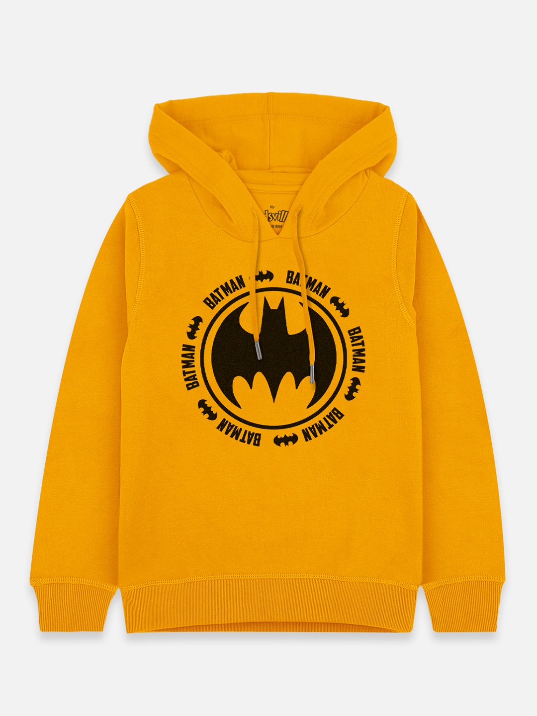 

Kids Ville Boys Mustard Yellow Batman Printed Hooded Sweatshirt