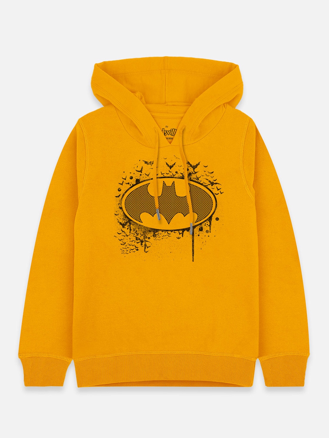 

Kids Ville Boys Yellow & Black Batman Printed Hooded Sweatshirt