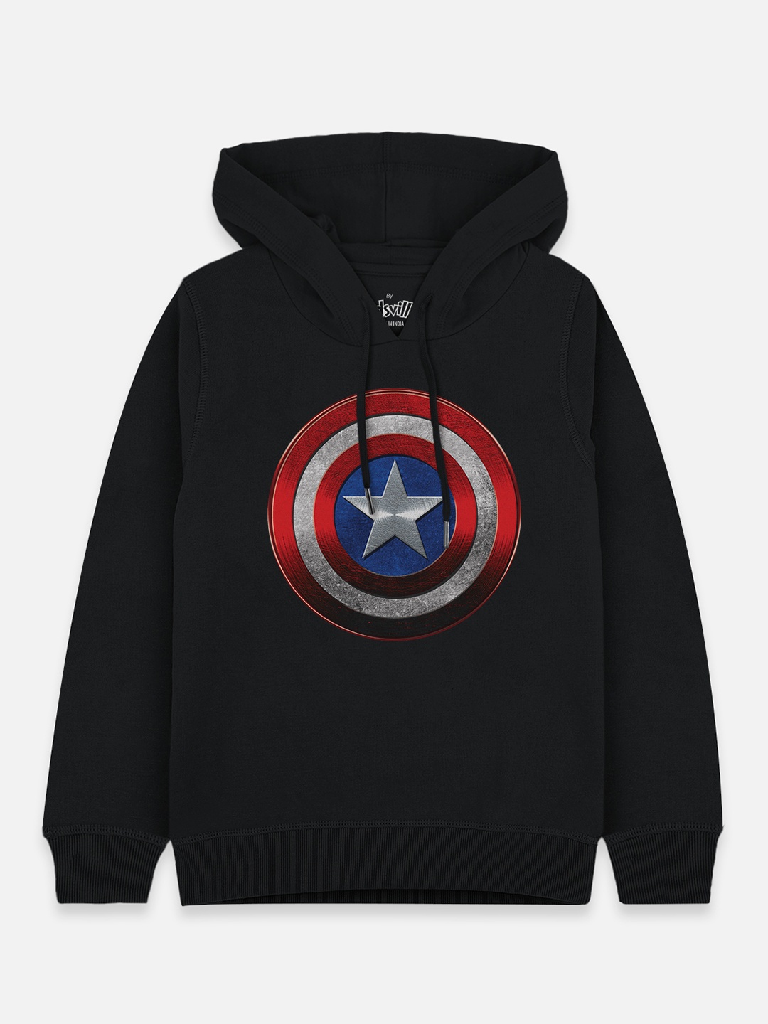 

Kids Ville Boys Black & Red Captain America Printed Hooded Sweatshirt