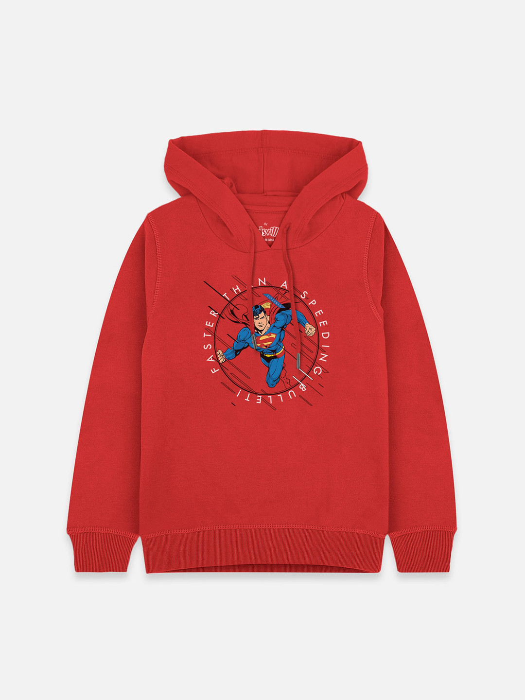 

Kids Ville Boys Red Superman Printed Hooded Sweatshirt