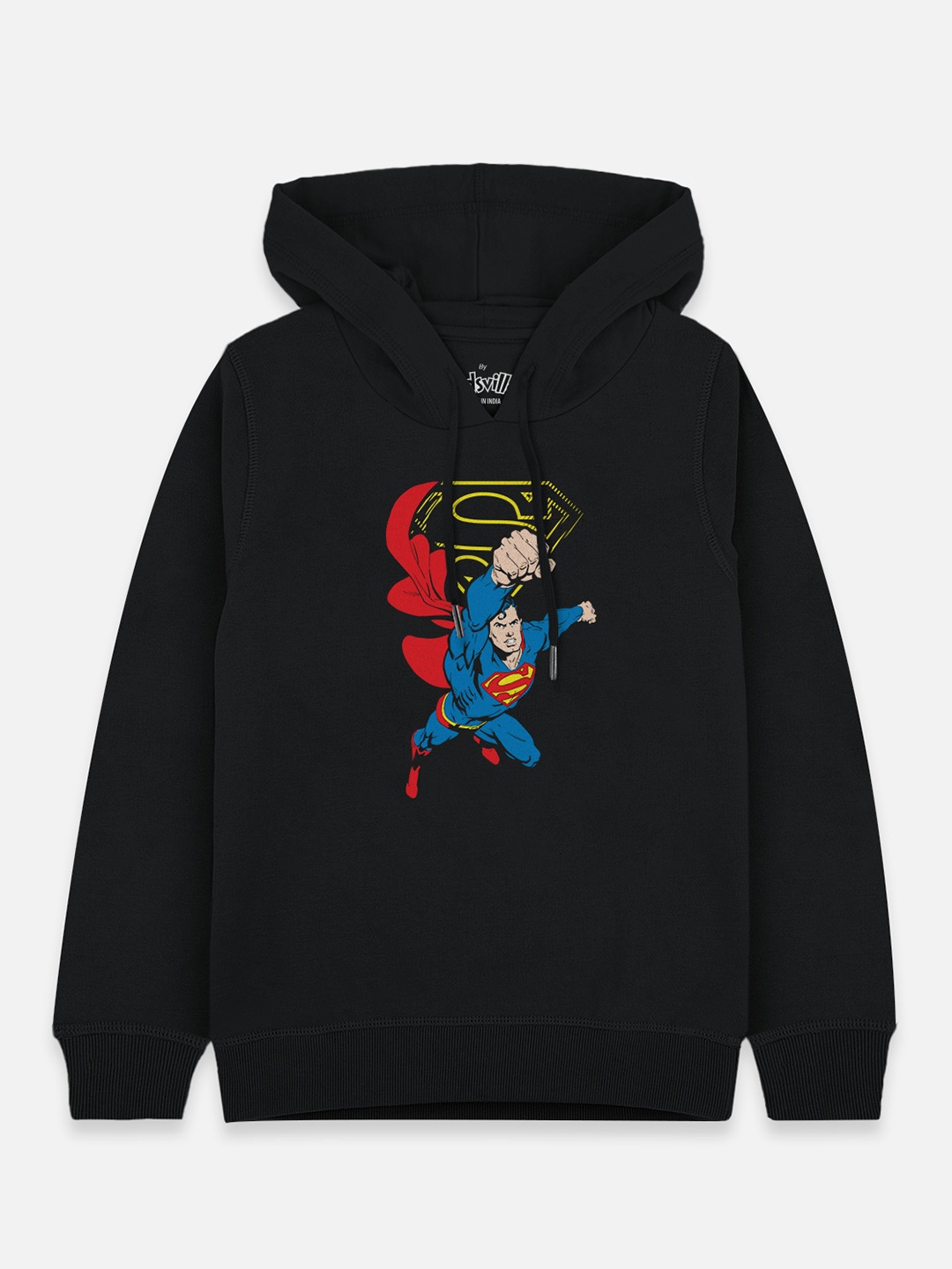 

Kids Ville Boys Black Superman Printed Hooded Sweatshirt