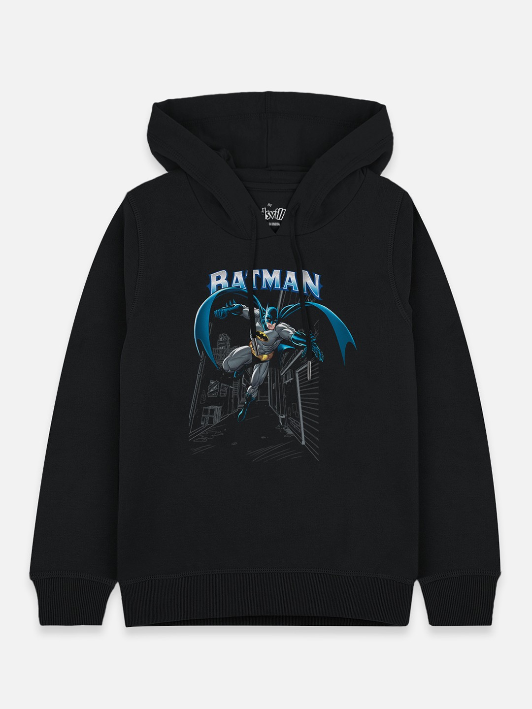 

Kids Ville Boys Black & Blue Batman Printed Hooded Sweatshirt