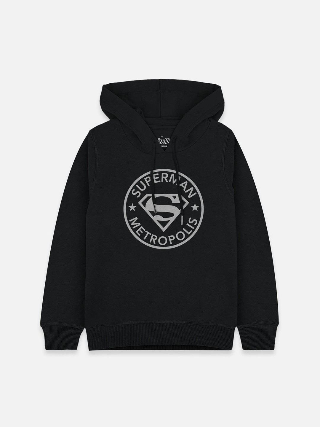 

Kids Ville Boys Black Superman Printed Hooded Sweatshirt