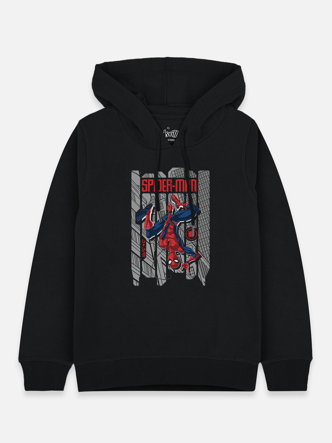 

Kids Ville Boys Black Spiderman Printed Hooded Sweatshirt