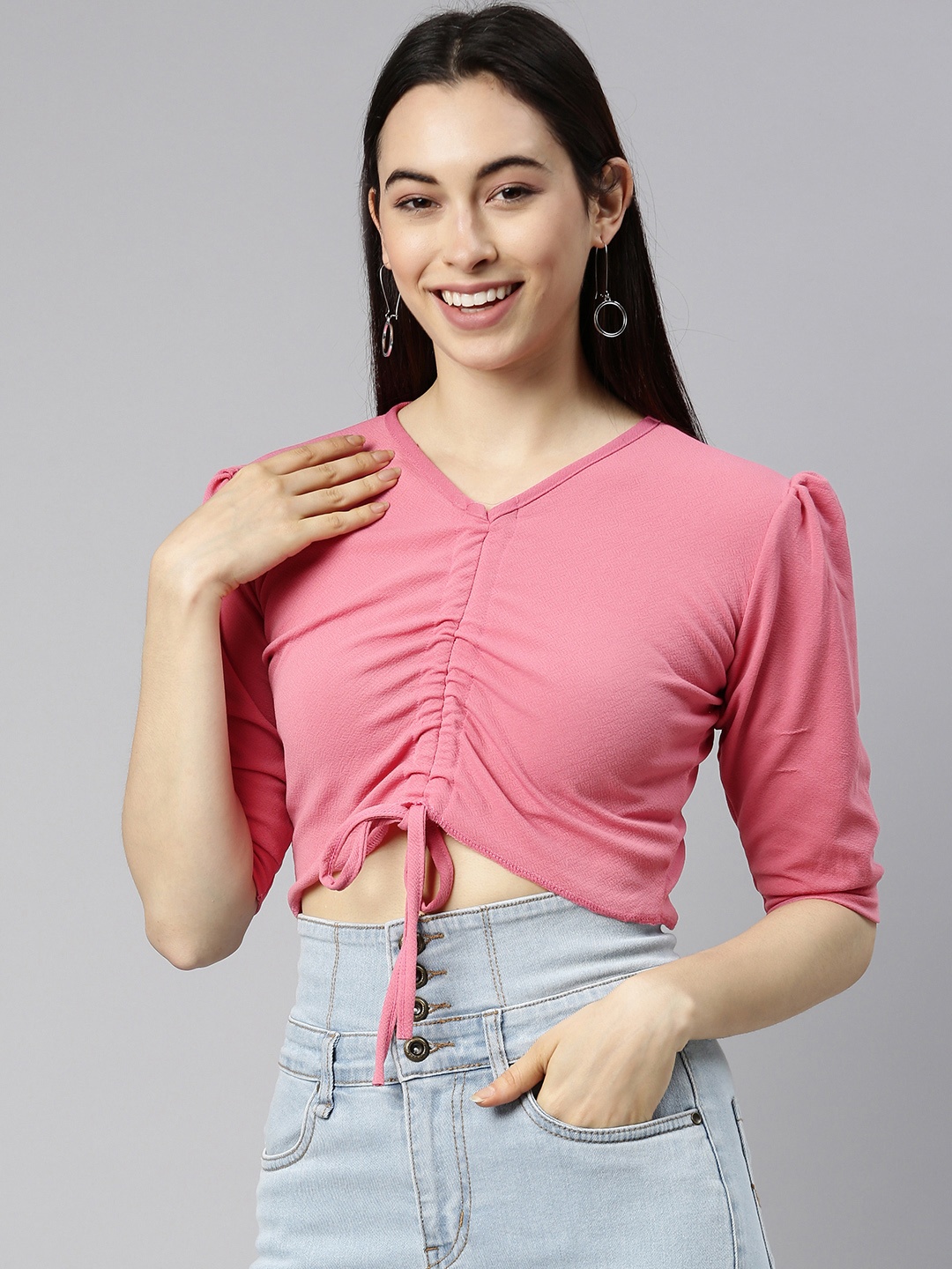 

Selvia Pink Twisted Scuba Regular Crop Top