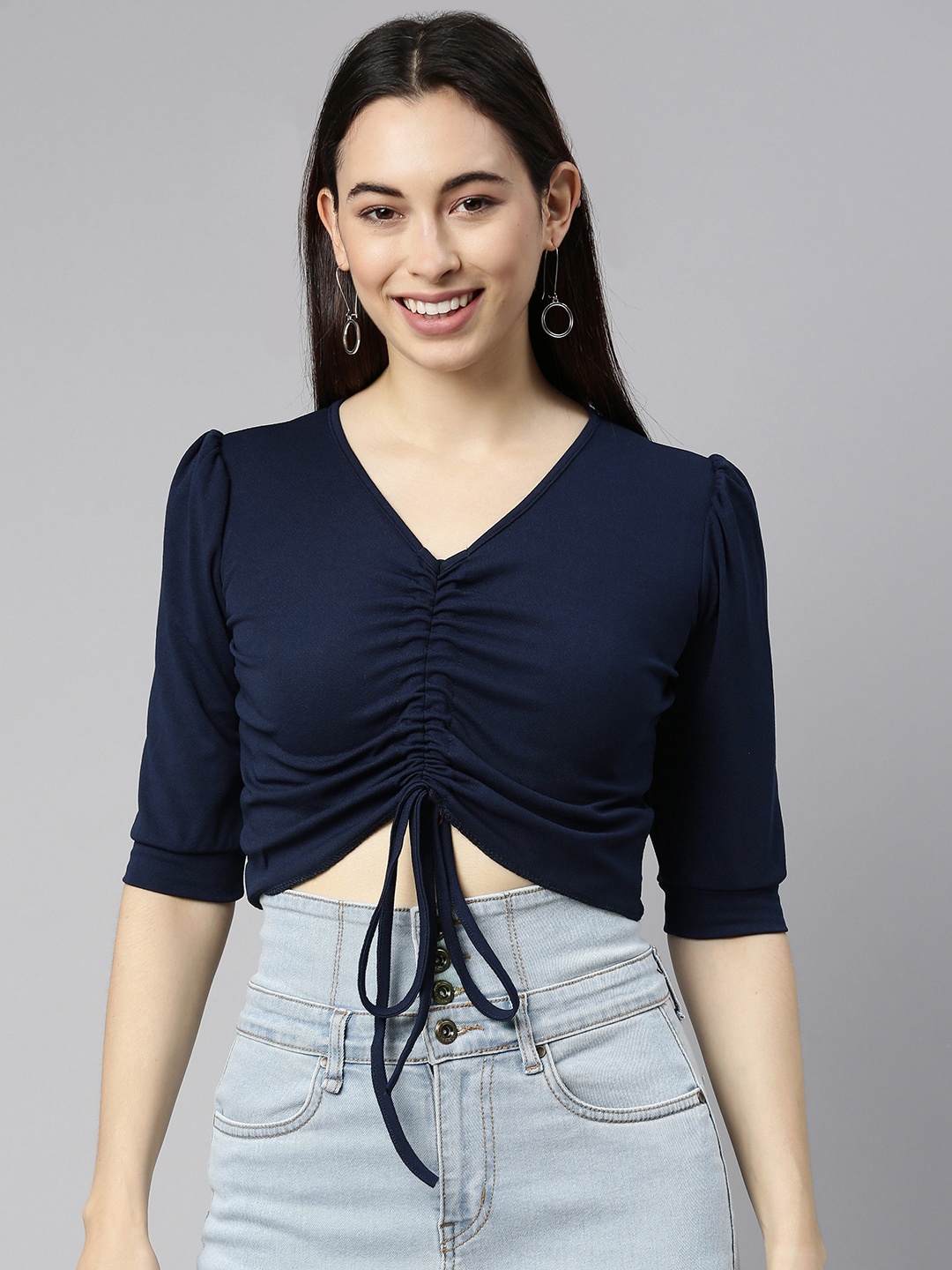 

Selvia Blue Twisted Scuba Boxy Crop Top