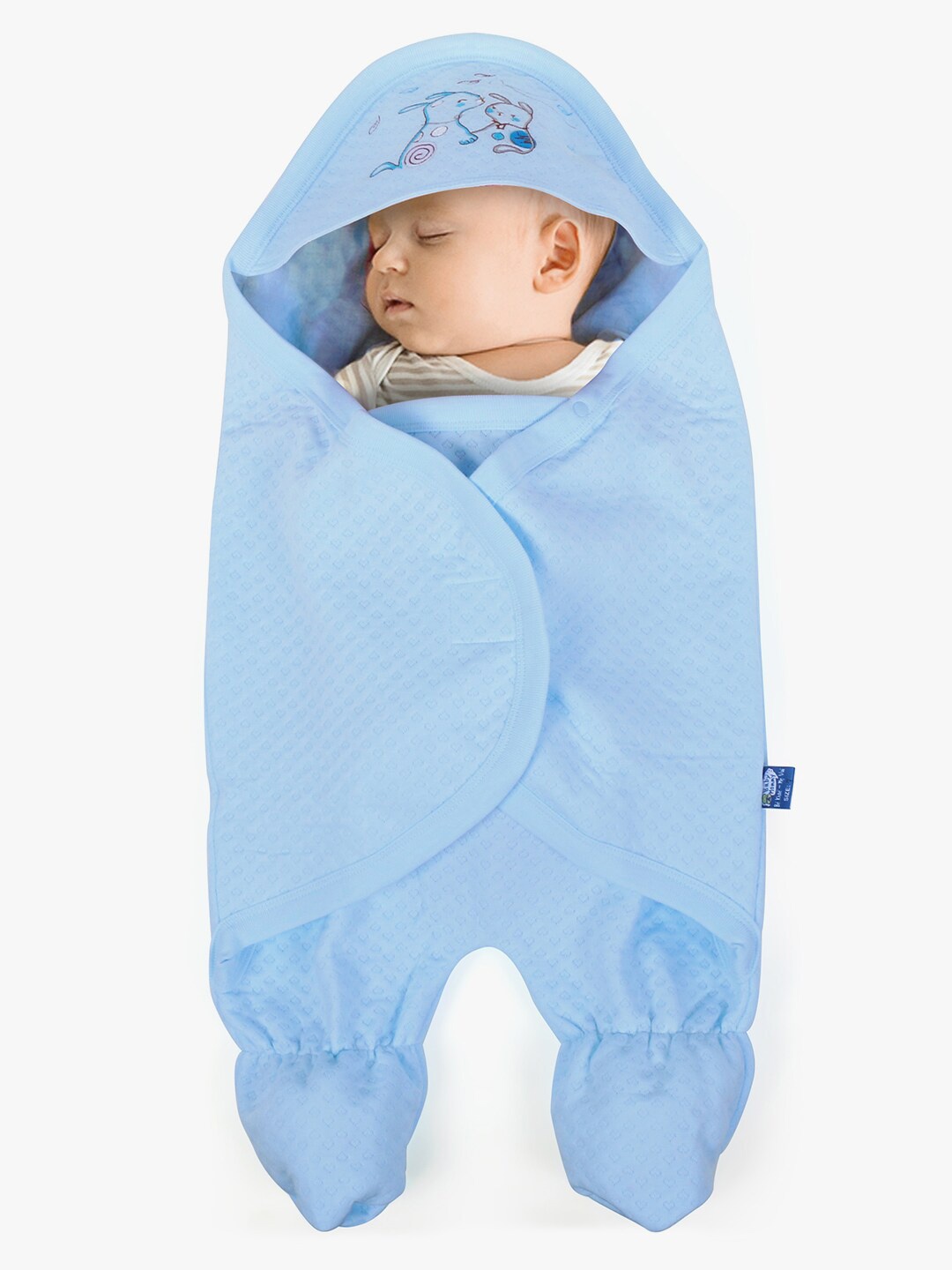

POKORY Infants Blue Solid Pure Cotton Swaddle Cloth With Hood