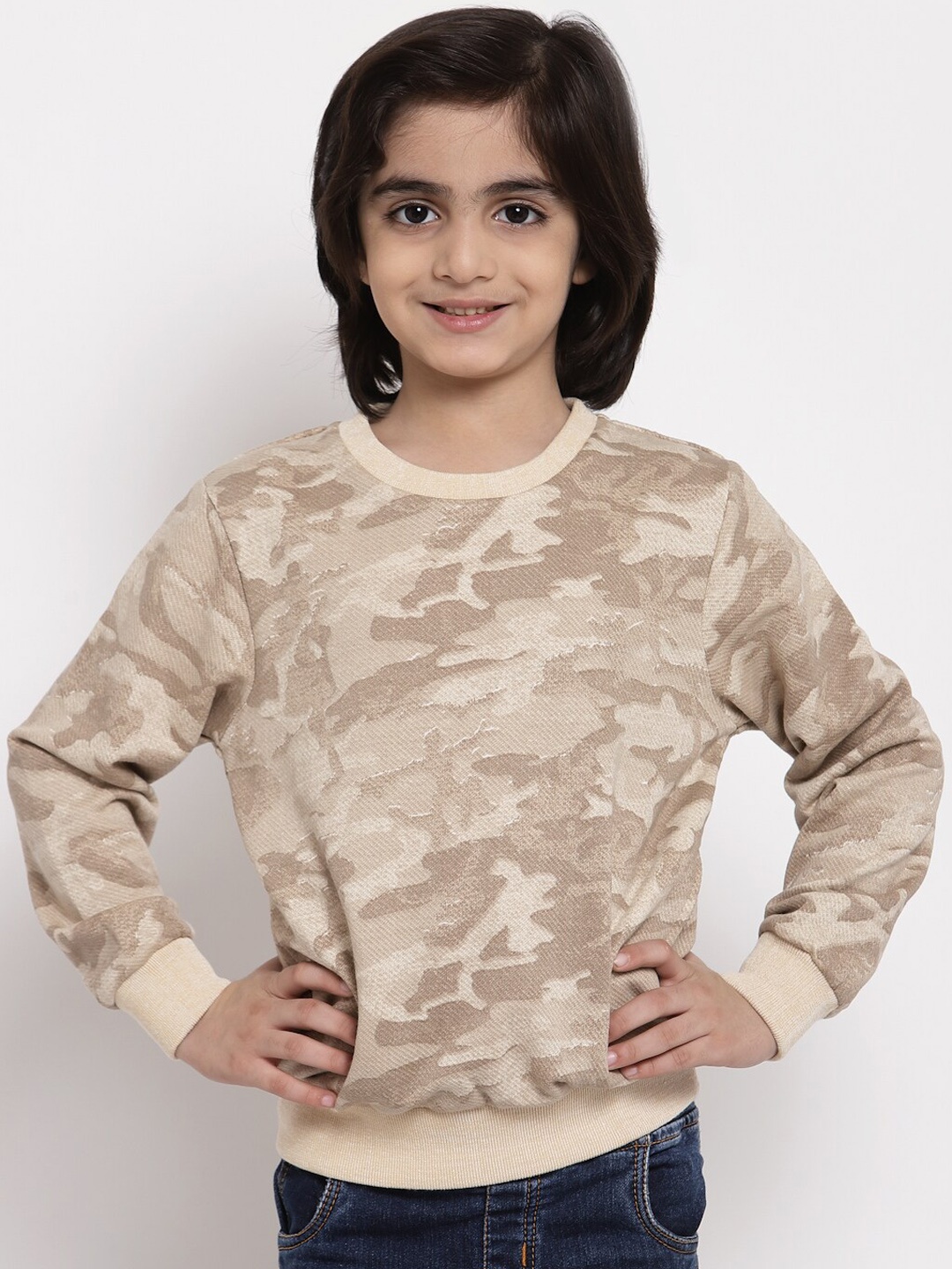 

NYNSH Boys Camel Brown Printed Sweatshirt