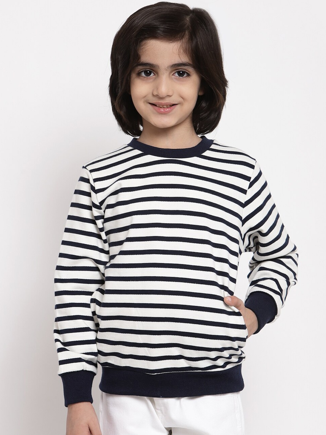 

NYNSH Boys White & Black Striped Sweatshirt
