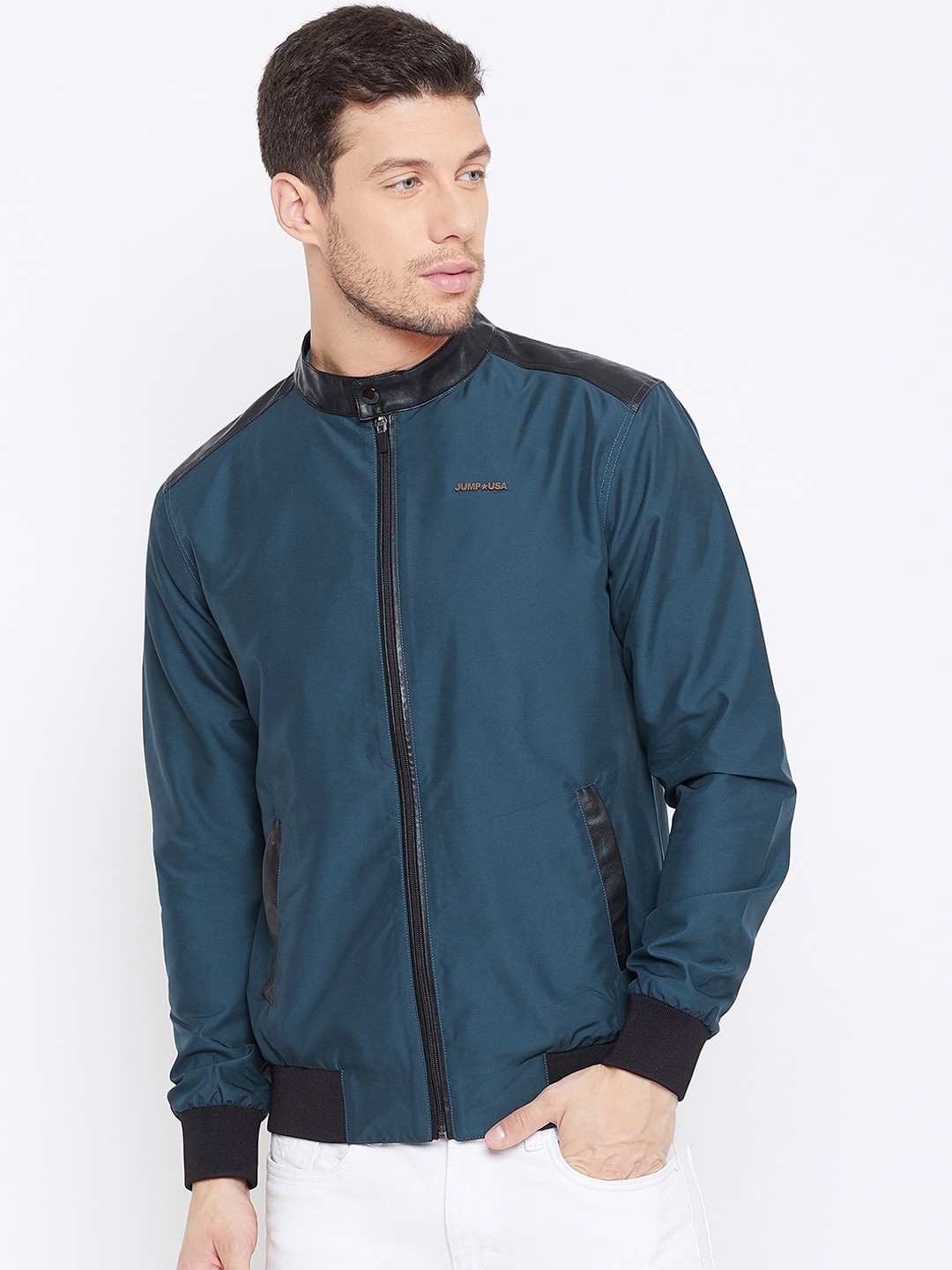 

JUMP USA Men Teal Colourblocked Bomber Jacket