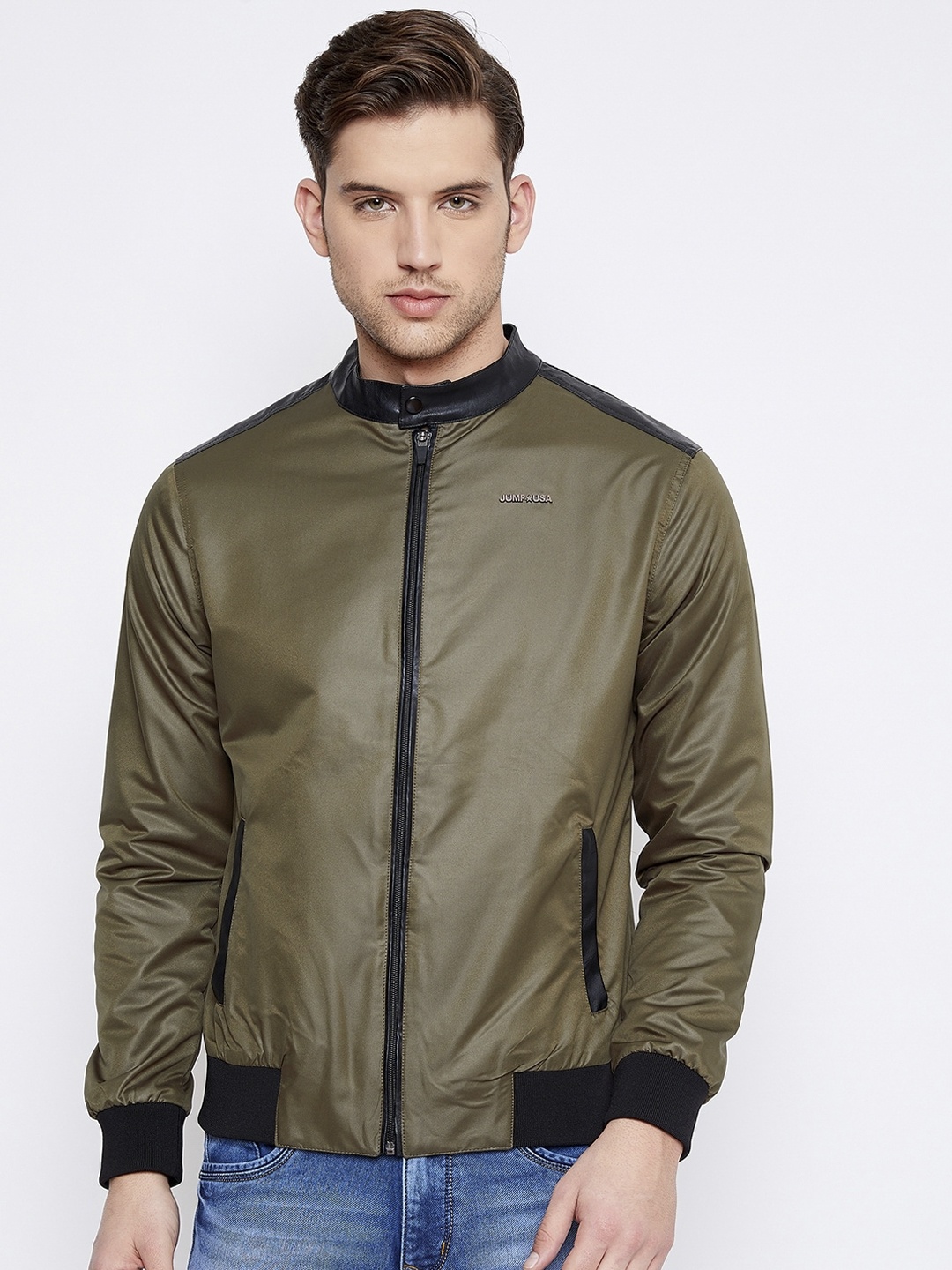 

JUMP USA Men Olive Green Bomber Jacket