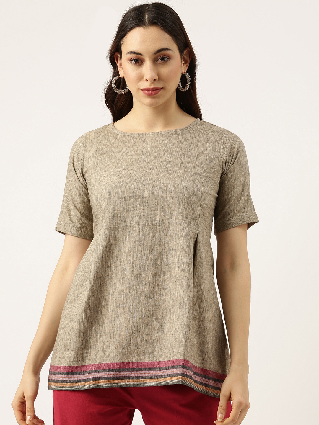 

Lokatita Grey Self Design Pure Cotton Fusion Top