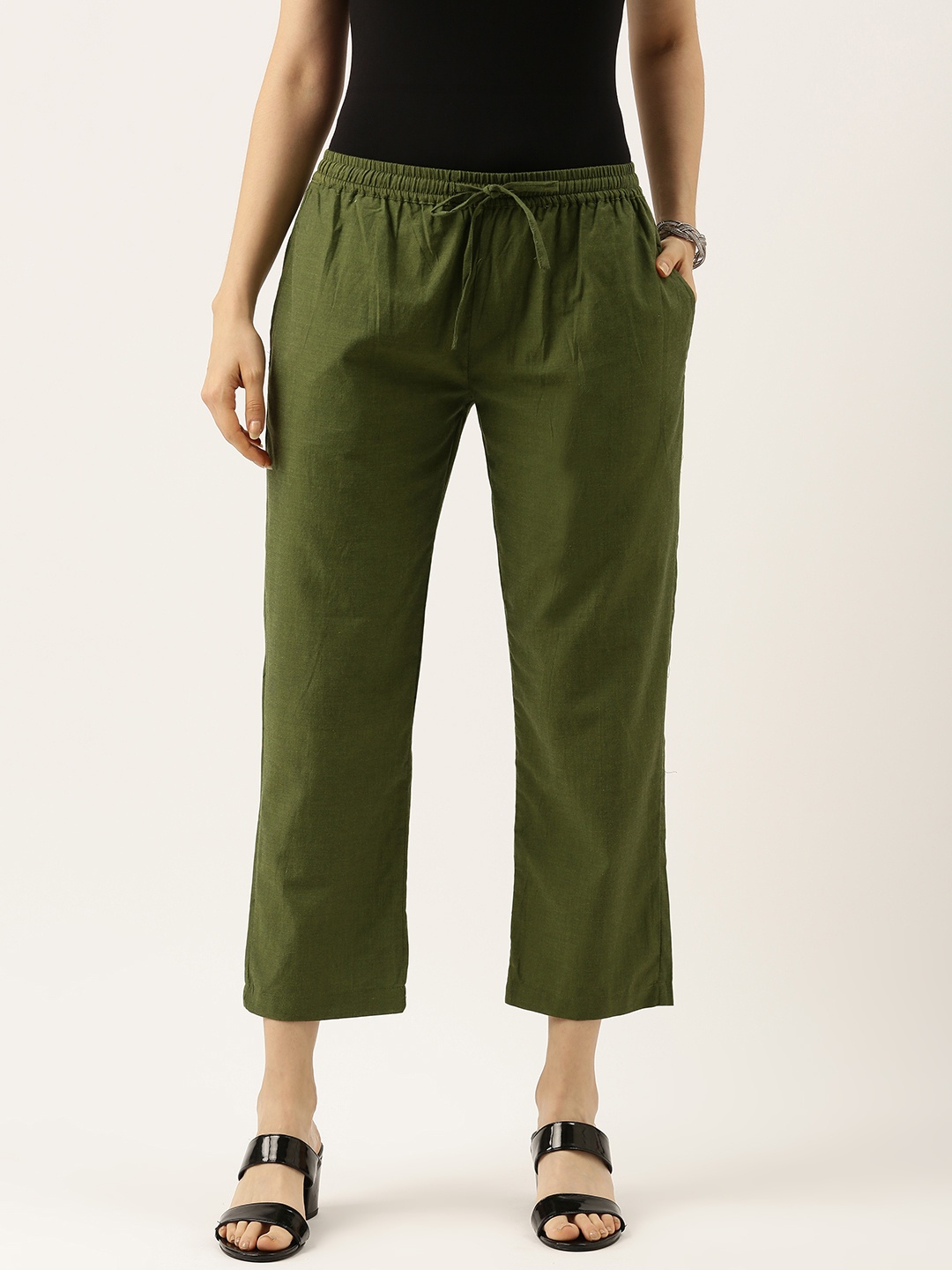 

Lokatita Women Green Solid Mercerised Cotton Ethnic Palazzos