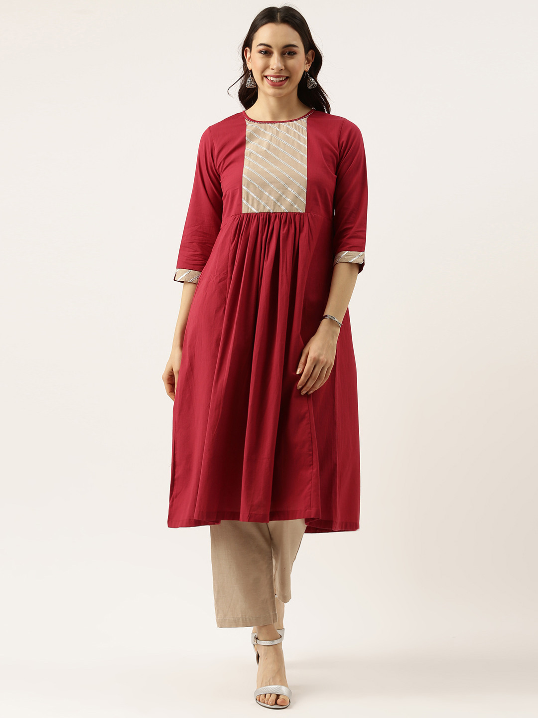 

Lokatita Women Maroon Embroidered Kurta