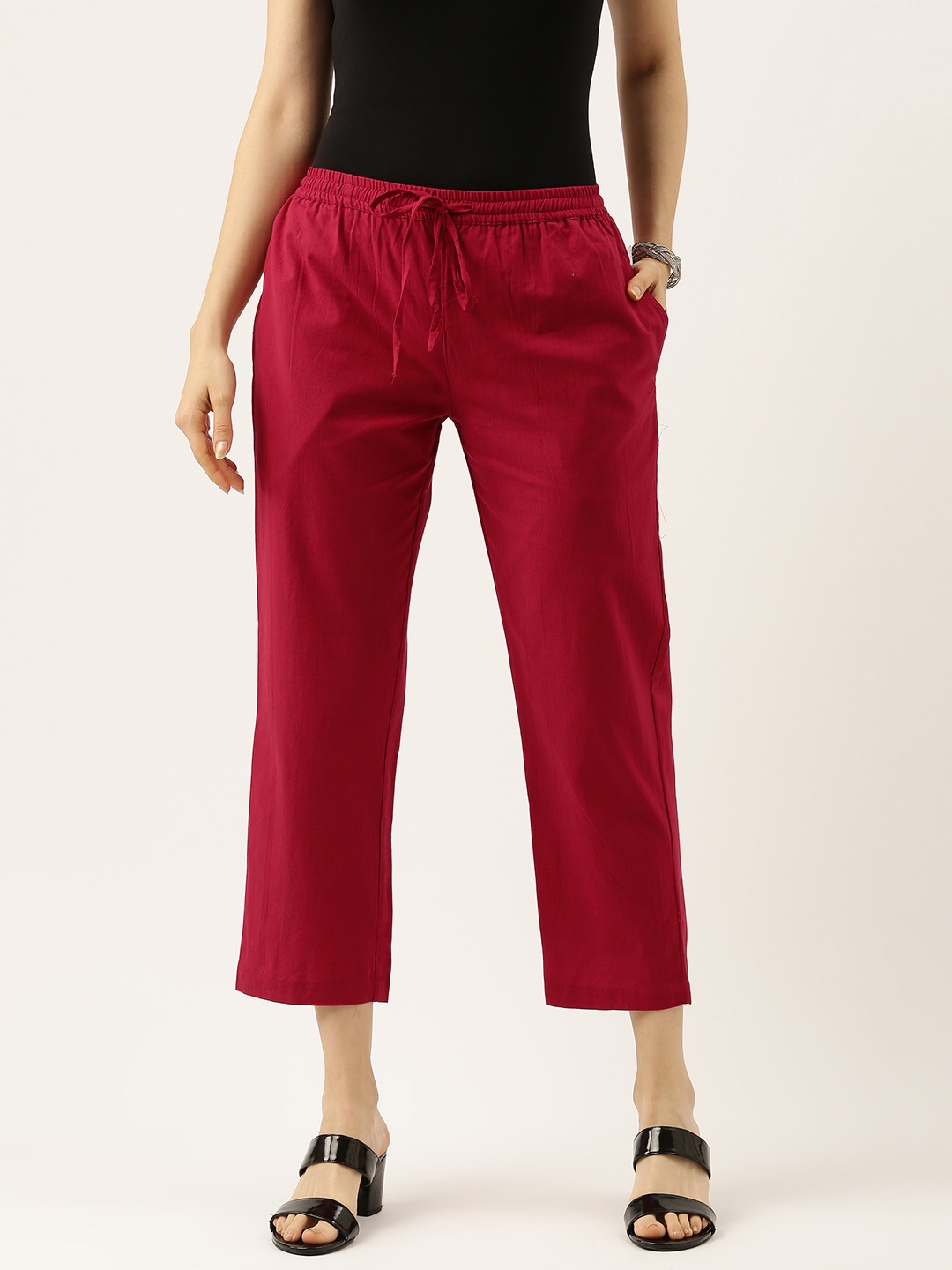 

Lokatita Women Maroon Solid Ethnic Pure Cotton Ankle Length Palazzos