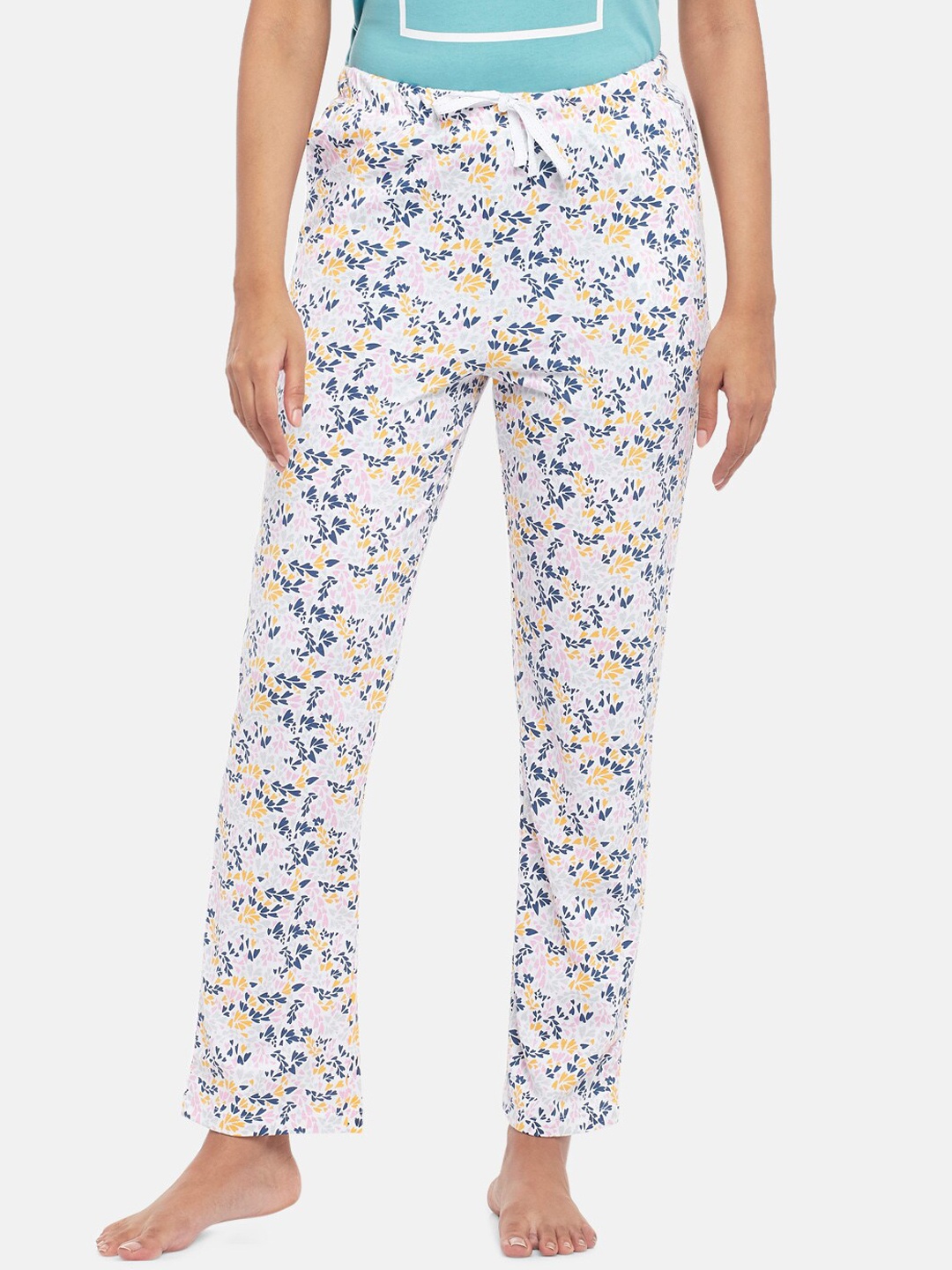 

Dreamz by Pantaloons Women White & Navy Blue Printed Pure Cotton Lounge Pants