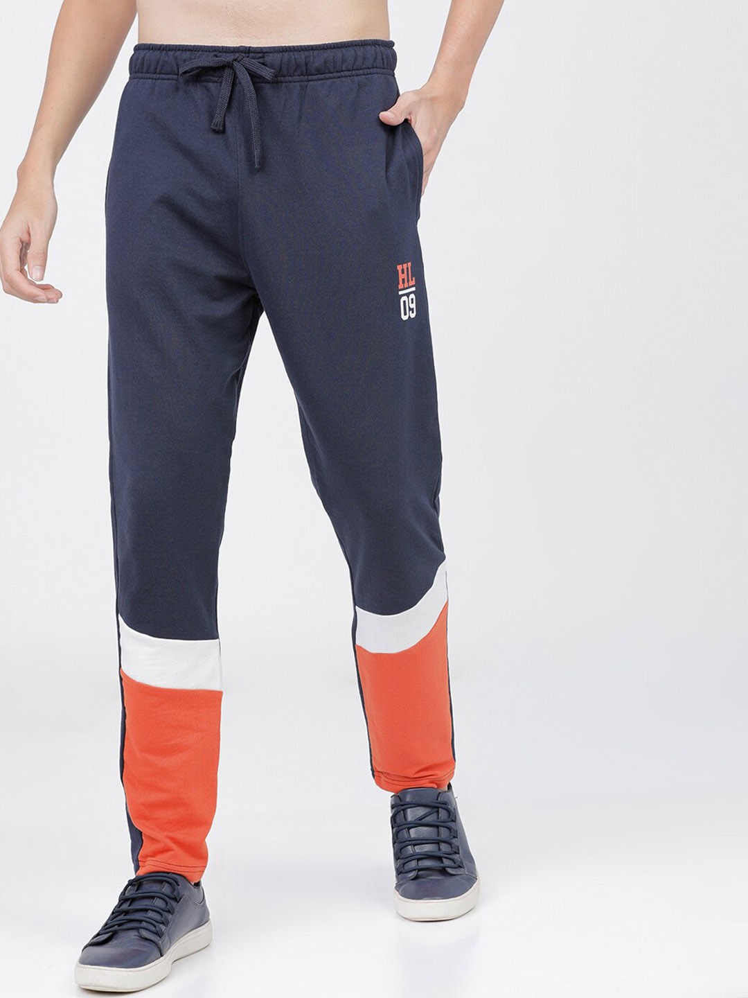 

HIGHLANDER Men Navy Blue & Orange Colourblocked Slim-Fit Track Pants