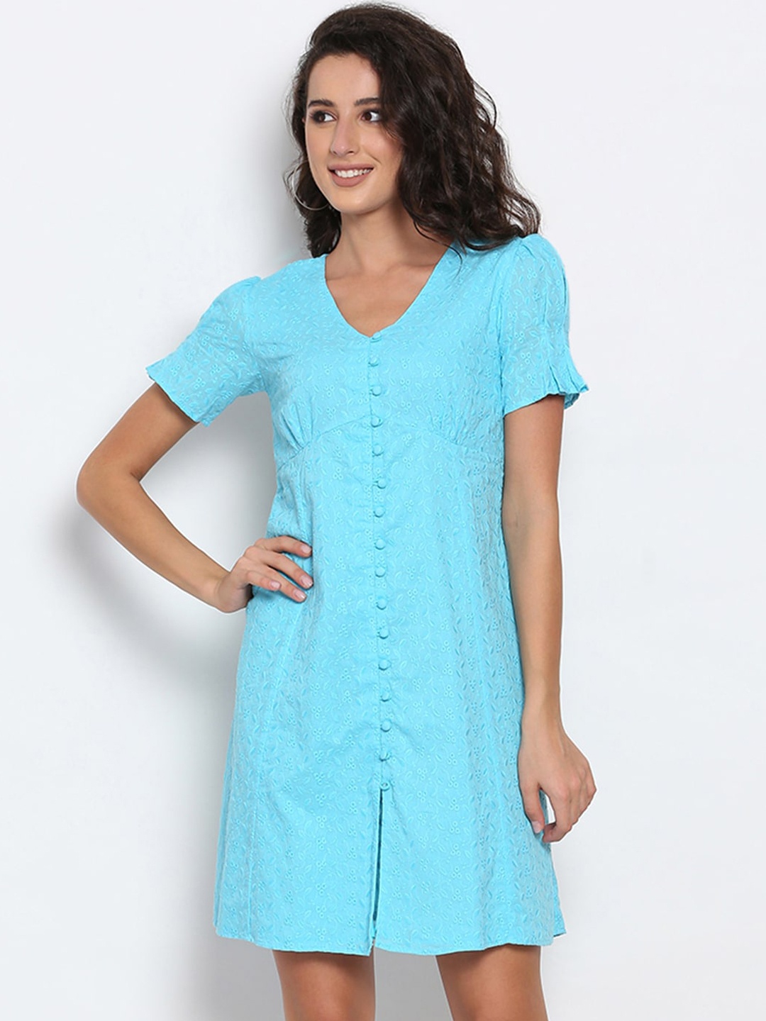 

MARC LOUIS Women Blue A-Line Mini Sun Dress