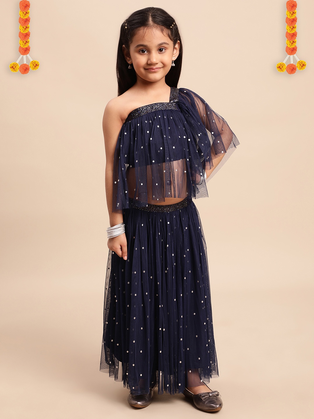 

Ahalyaa Girls Black Layered Gotta Patti Kurti with Skirt