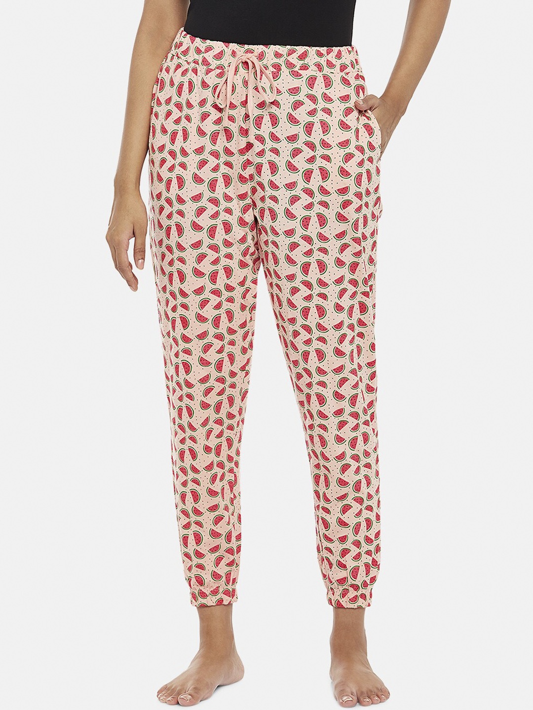 

People Women Peach Printed Pure Cotton Lounge Pants