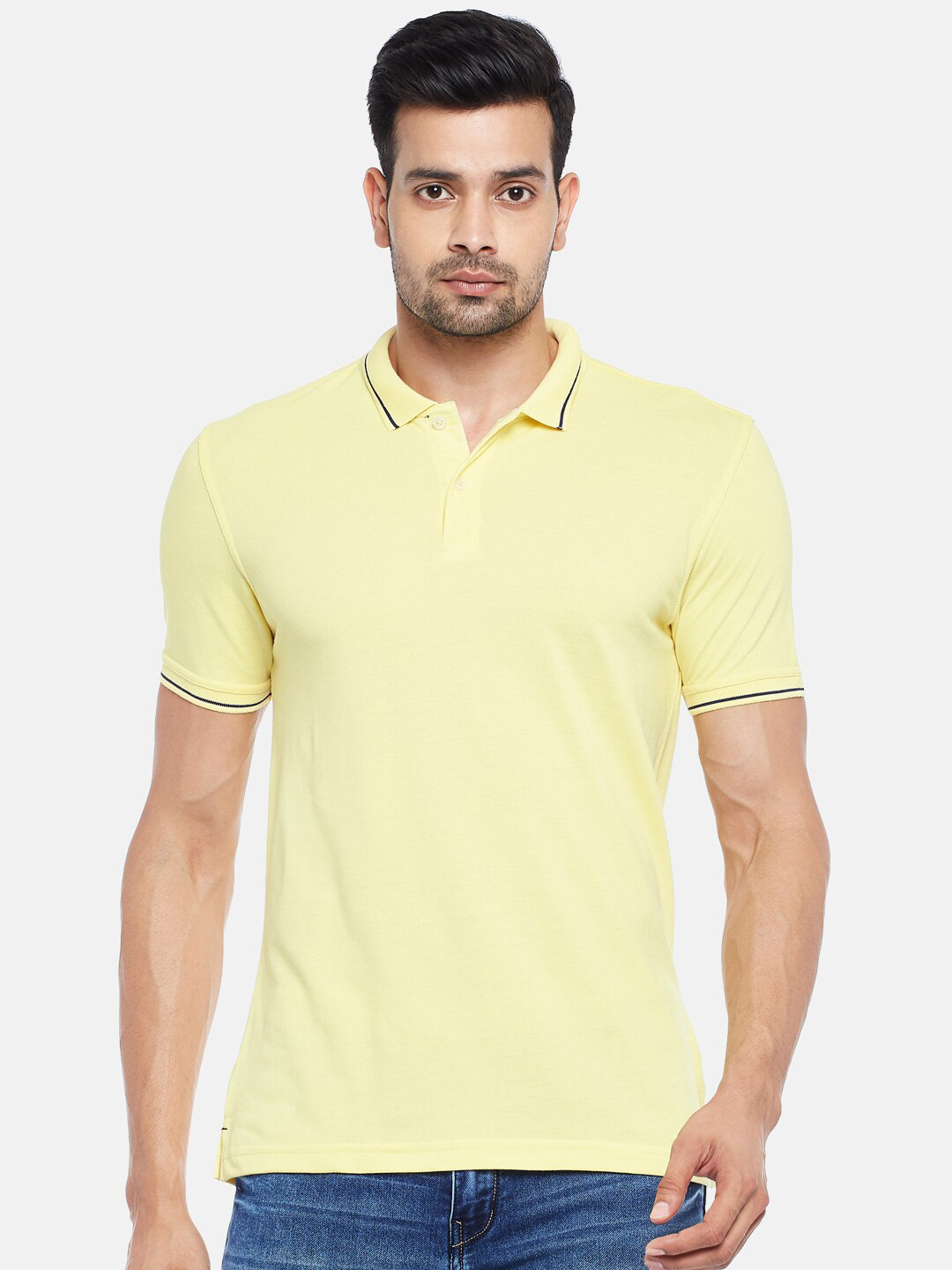 

BYFORD by Pantaloons Men Yellow Polo Collar Pure Cotton T-shirt