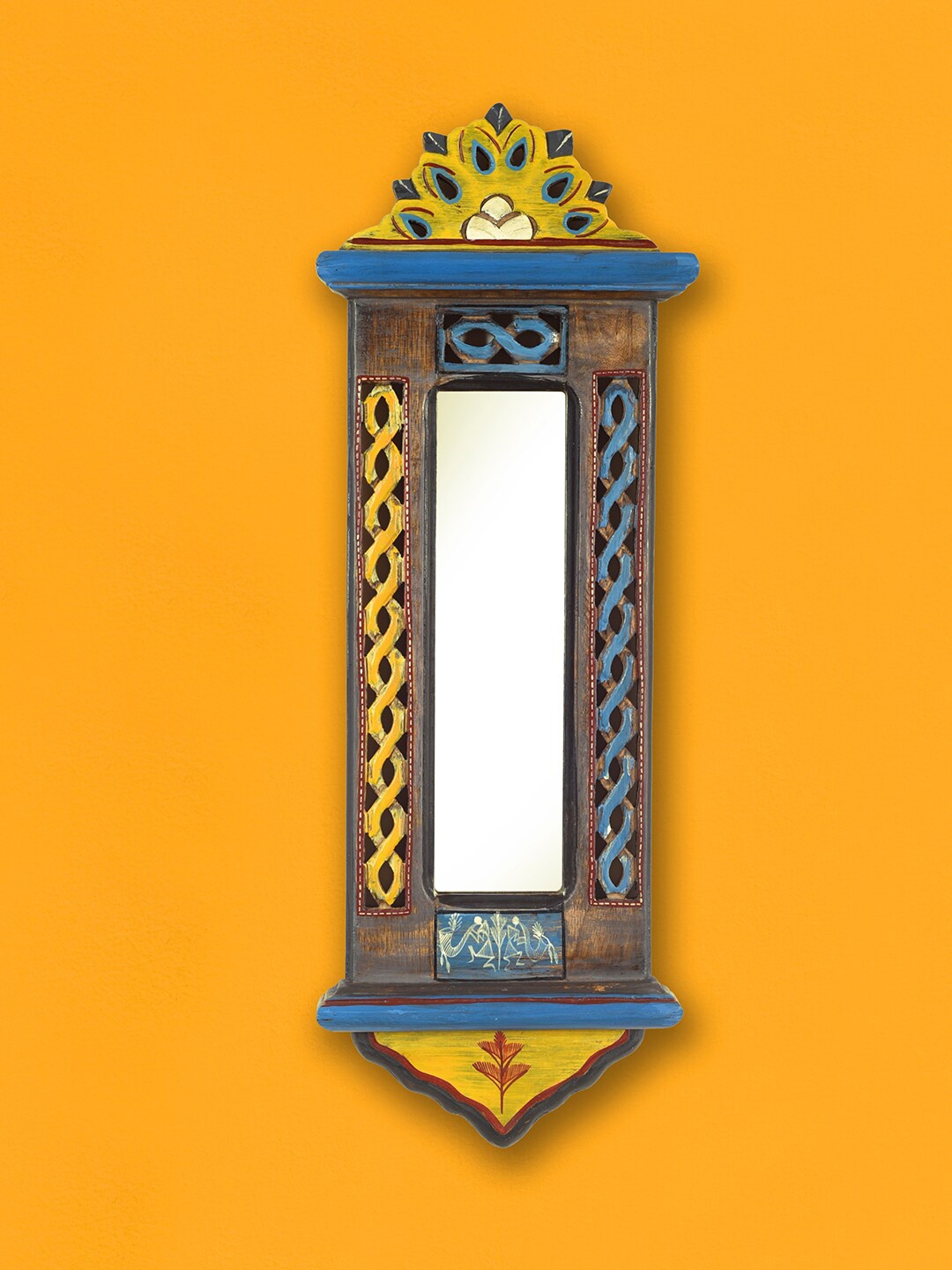 

AAKRITI ART CREATIONS Brown & Blue Handcrafted Jharokha Wall Mirror