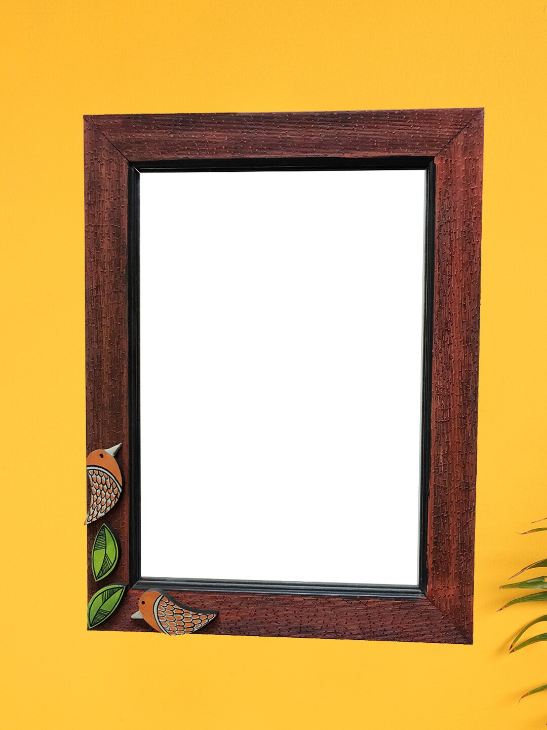 

AAKRITI ART CREATIONS Brown & Green Handcrafted Wall Mirror With Wooden Frame, Multi