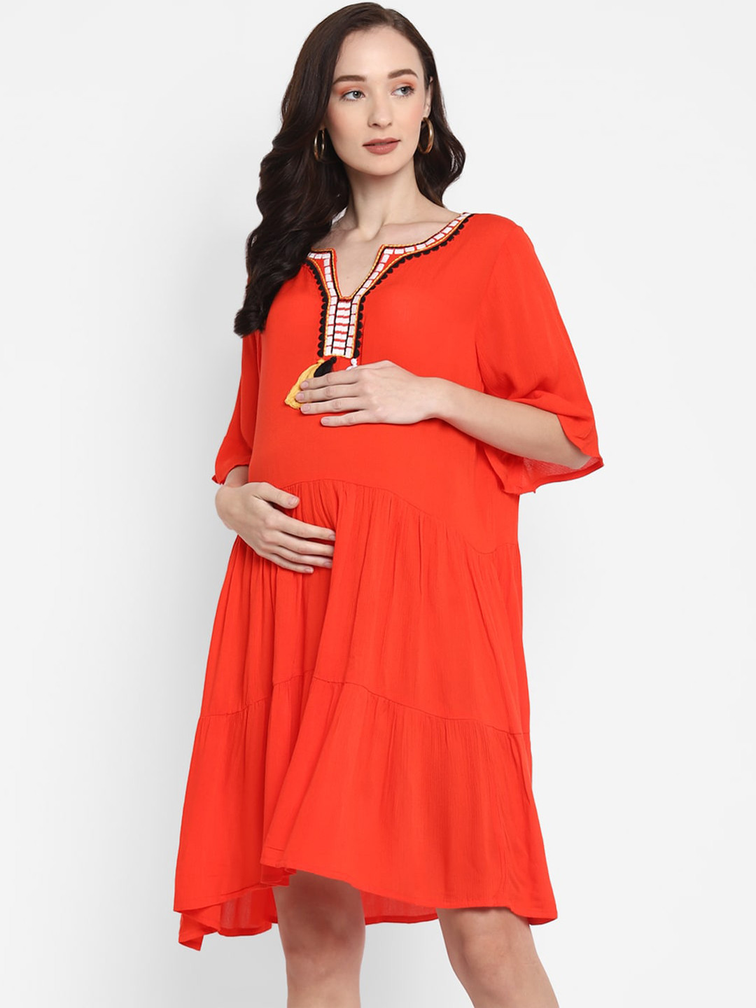 

Momsoon Maternity Red Solid Crepe Maternity The Kumkum A-Line Dress