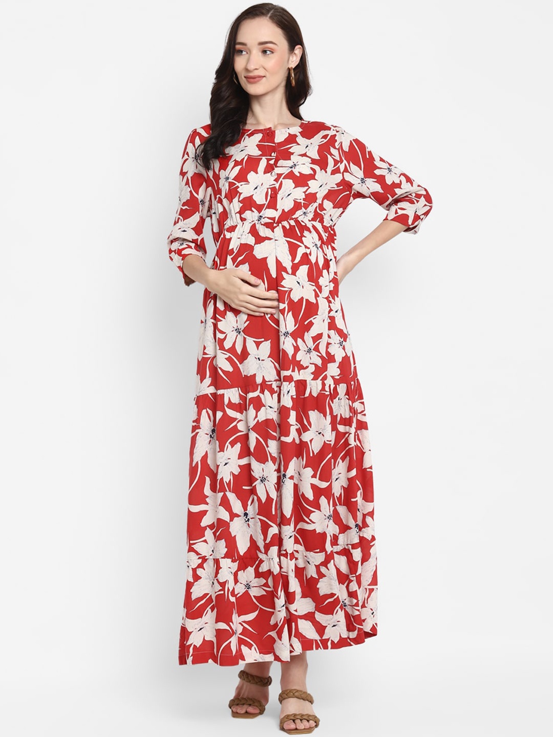 

Momsoon Maternity Woman Red Floral Maternity Maxi Dress