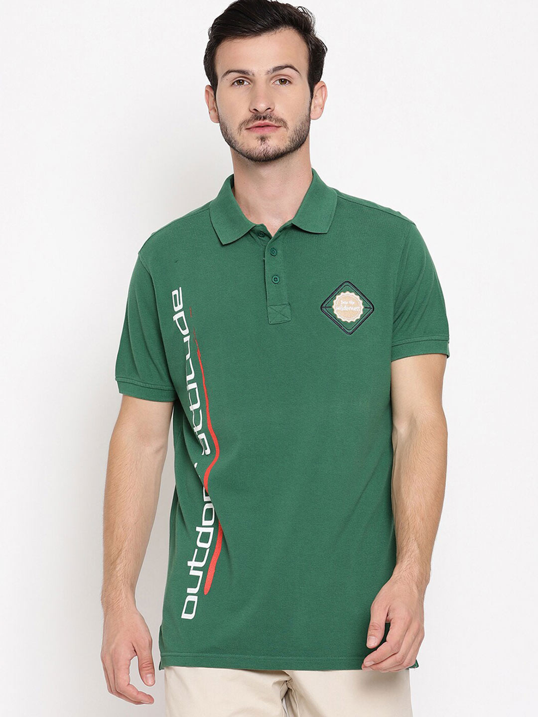 

Wolfpack Men Green Typography Printed Polo Collar T-shirt